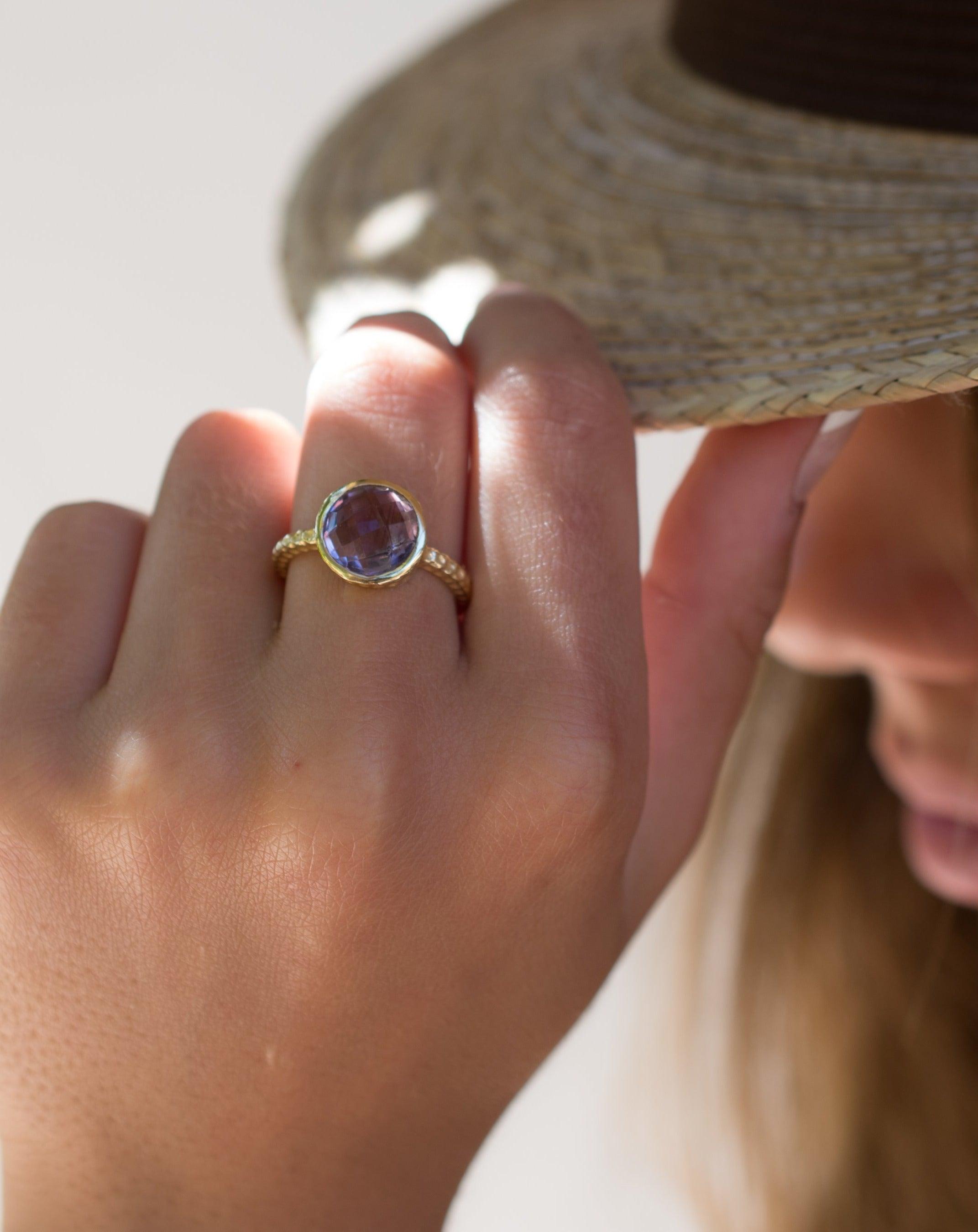 Amethyst Gold Ring ~ 18k Gold Plated ~ - Maresia Jewelry