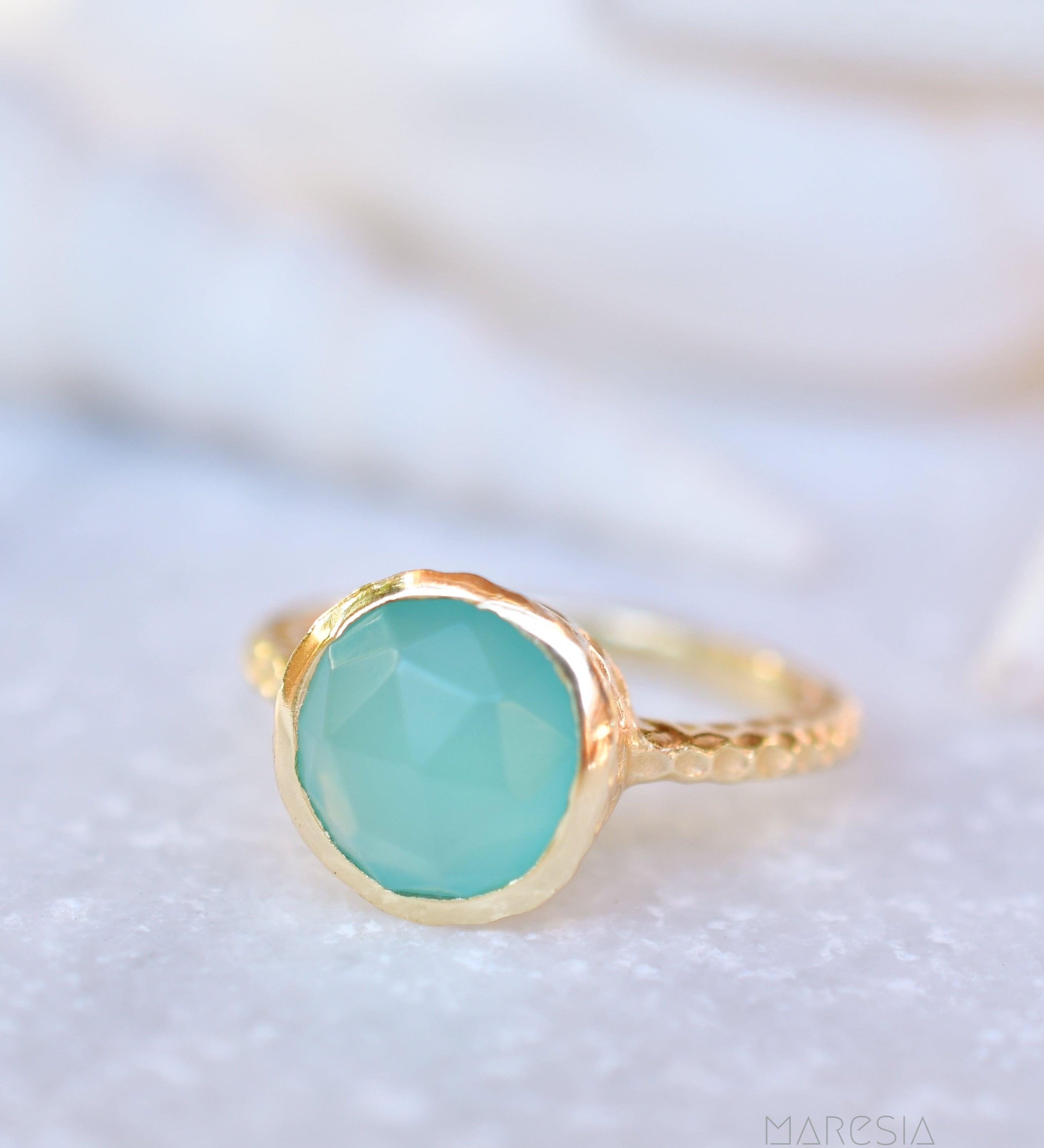 Gabi Aqua Chalcedony Gold Ring ~ 18k Gold Plated ~SMR106 - Maresia Jewelry