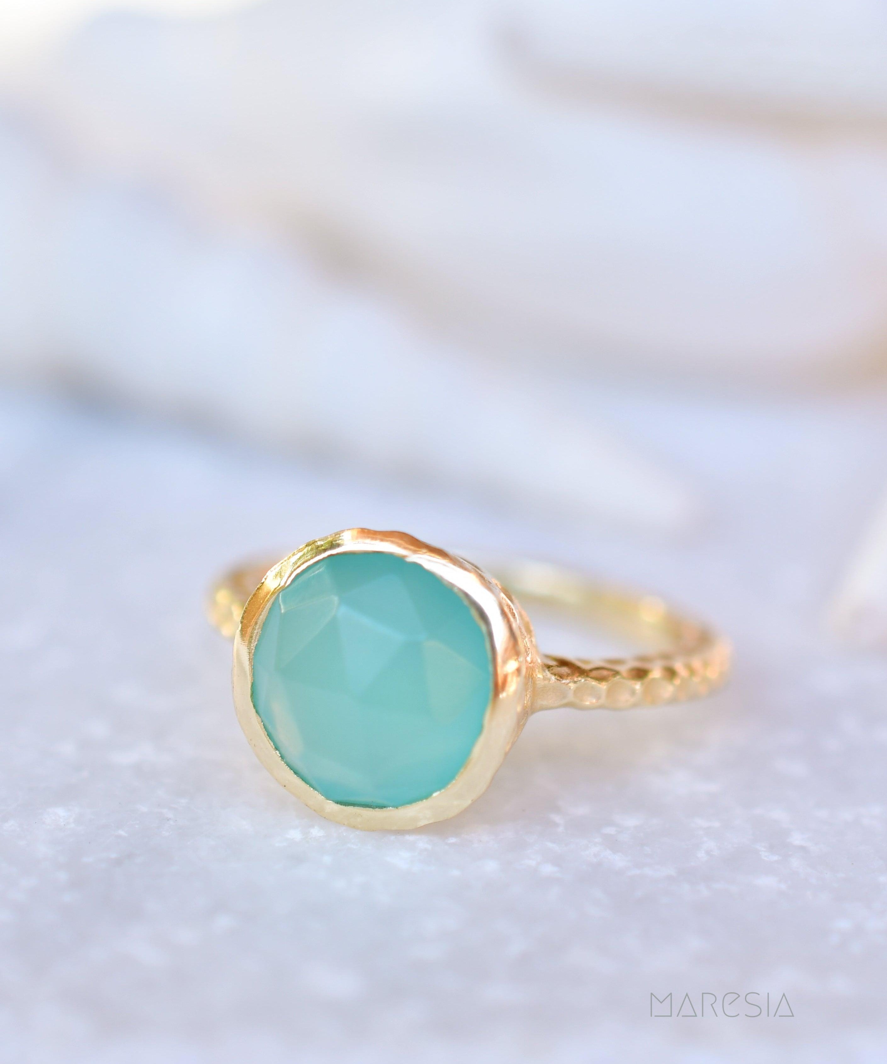 Gabi Aqua Chalcedony Gold Ring ~ 18k Gold Plated ~SMR106 - Maresia Jewelry