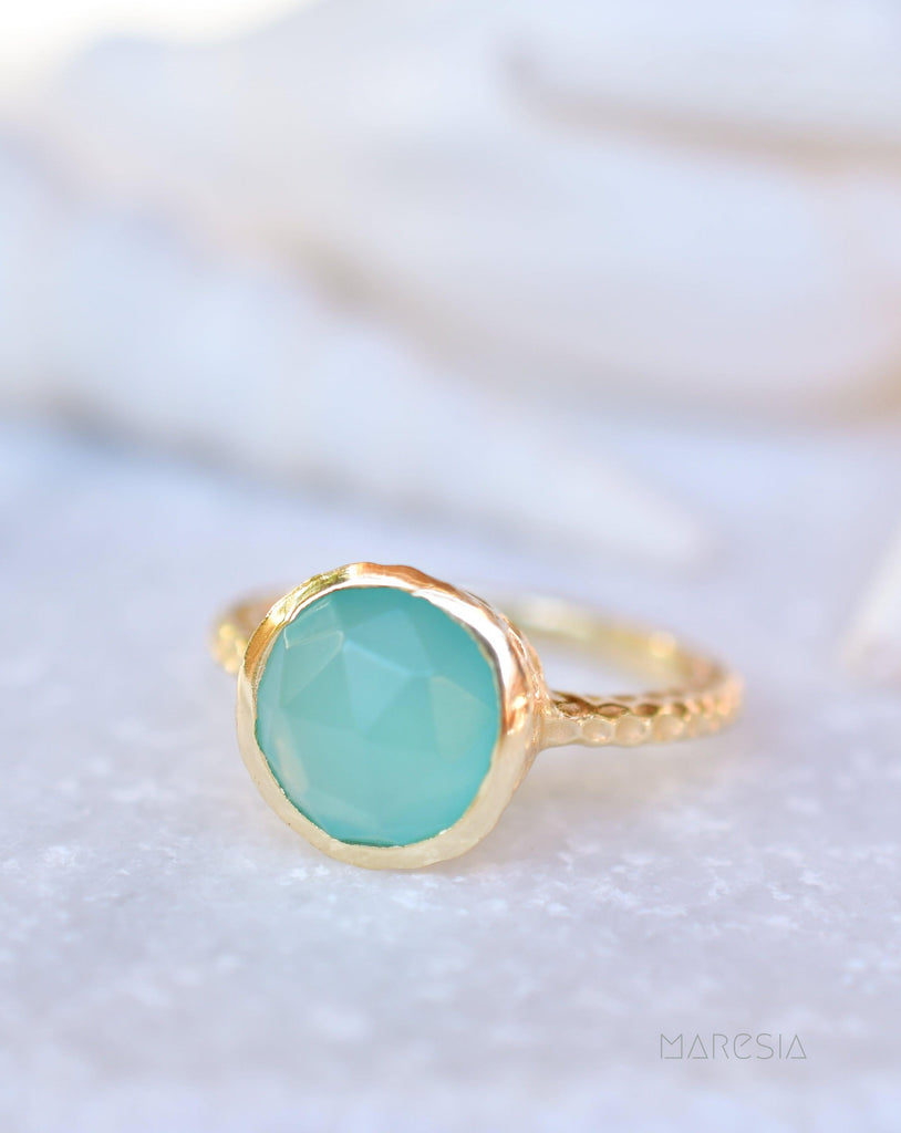 Gabi Aqua Chalcedony Gold Ring ~ 18k Gold Plated ~SMR106 - Maresia Jewelry