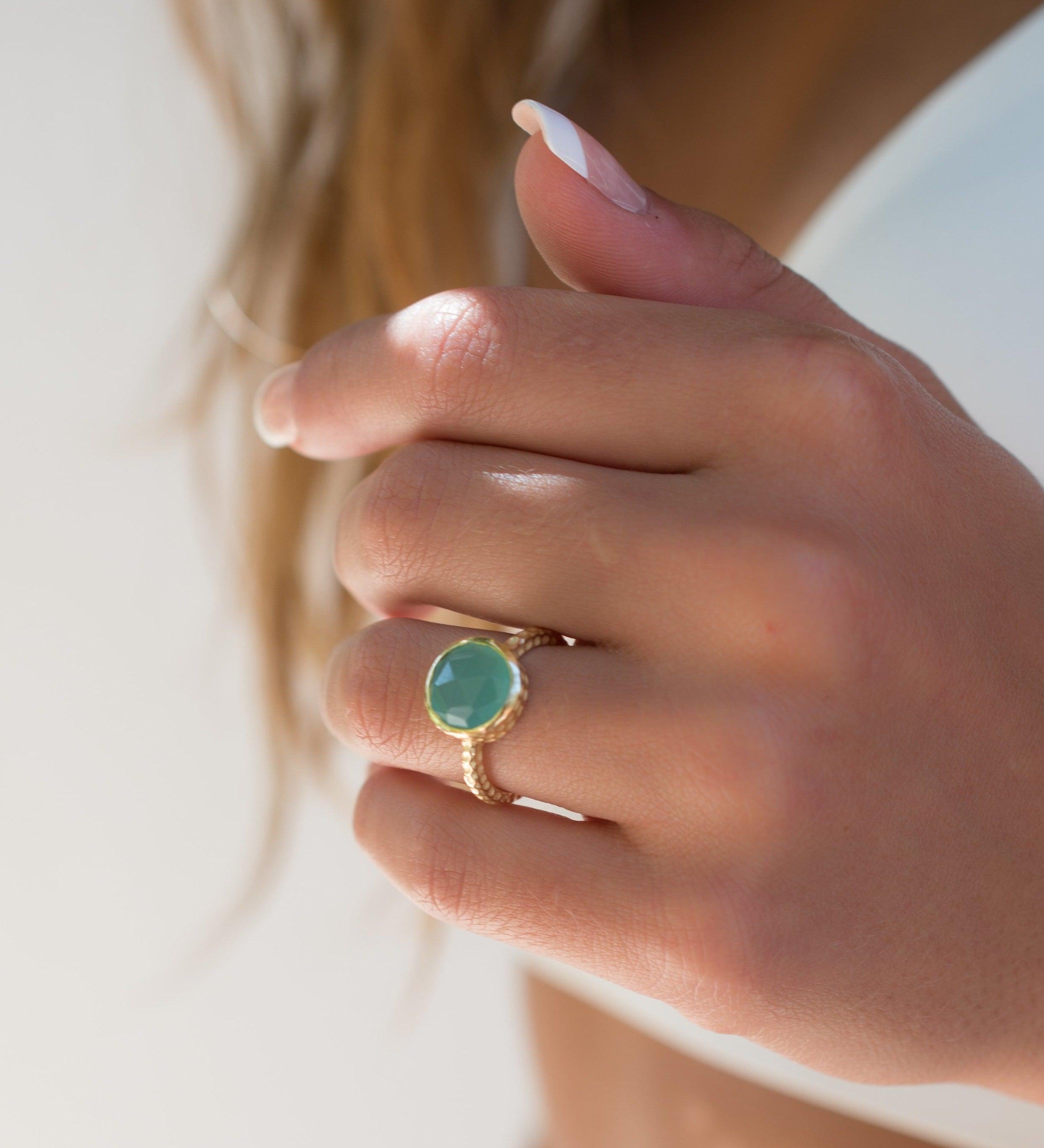 Aqua Chalcedony Gold Ring ~ 18k Gold Plated ~ - Maresia Jewelry