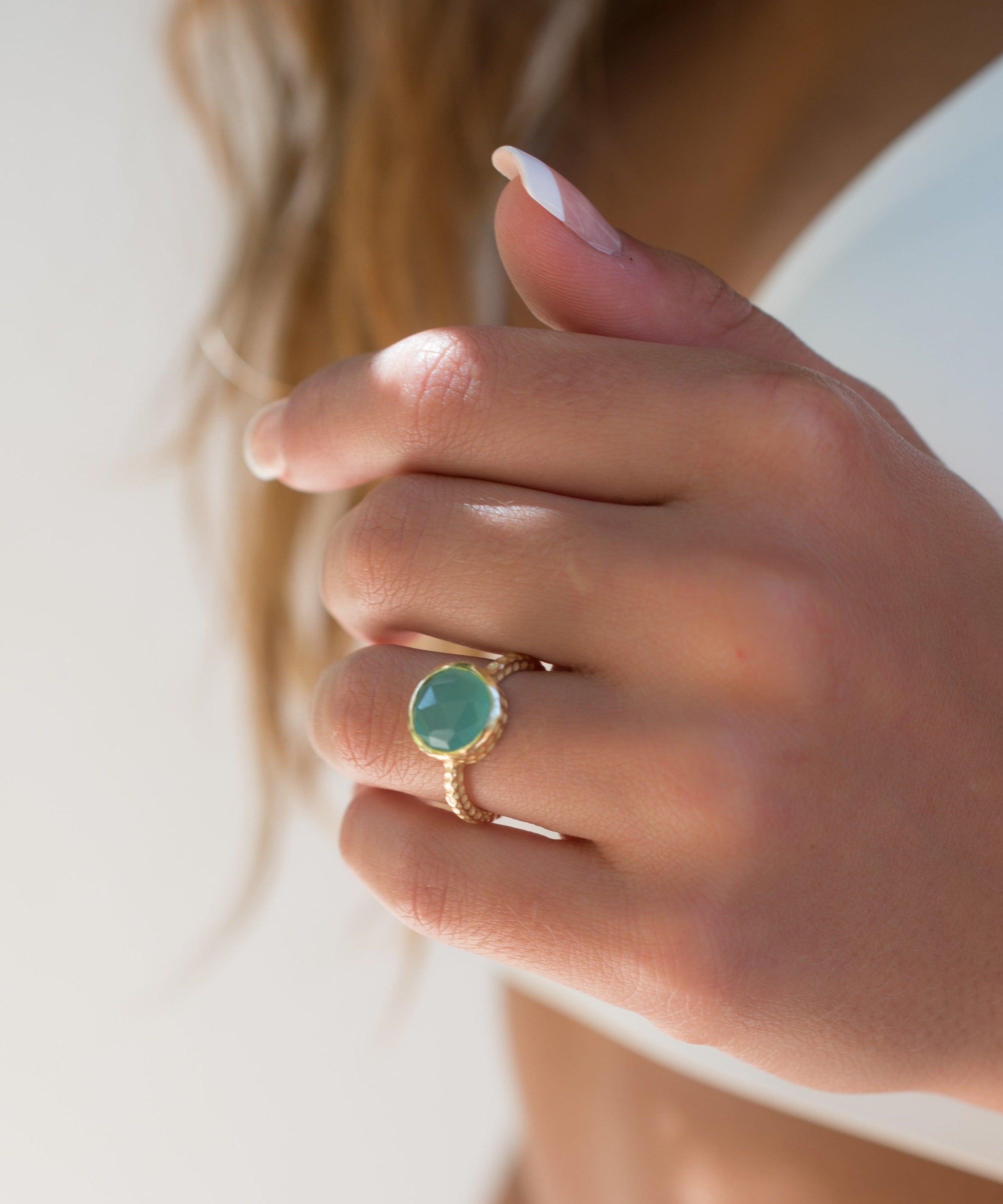 Aqua Chalcedony Gold Ring ~ 18k Gold Plated ~ - Maresia Jewelry