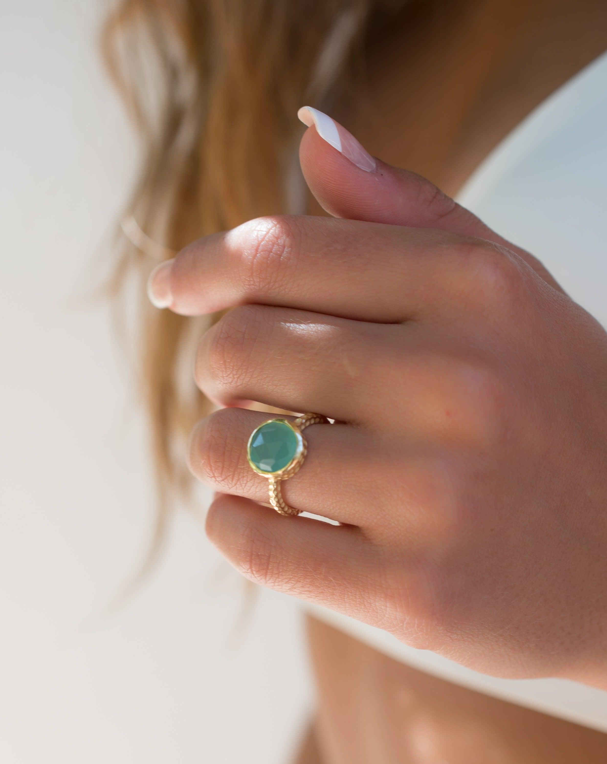 Aqua Chalcedony Gold Ring ~ 18k Gold Plated ~ - Maresia Jewelry