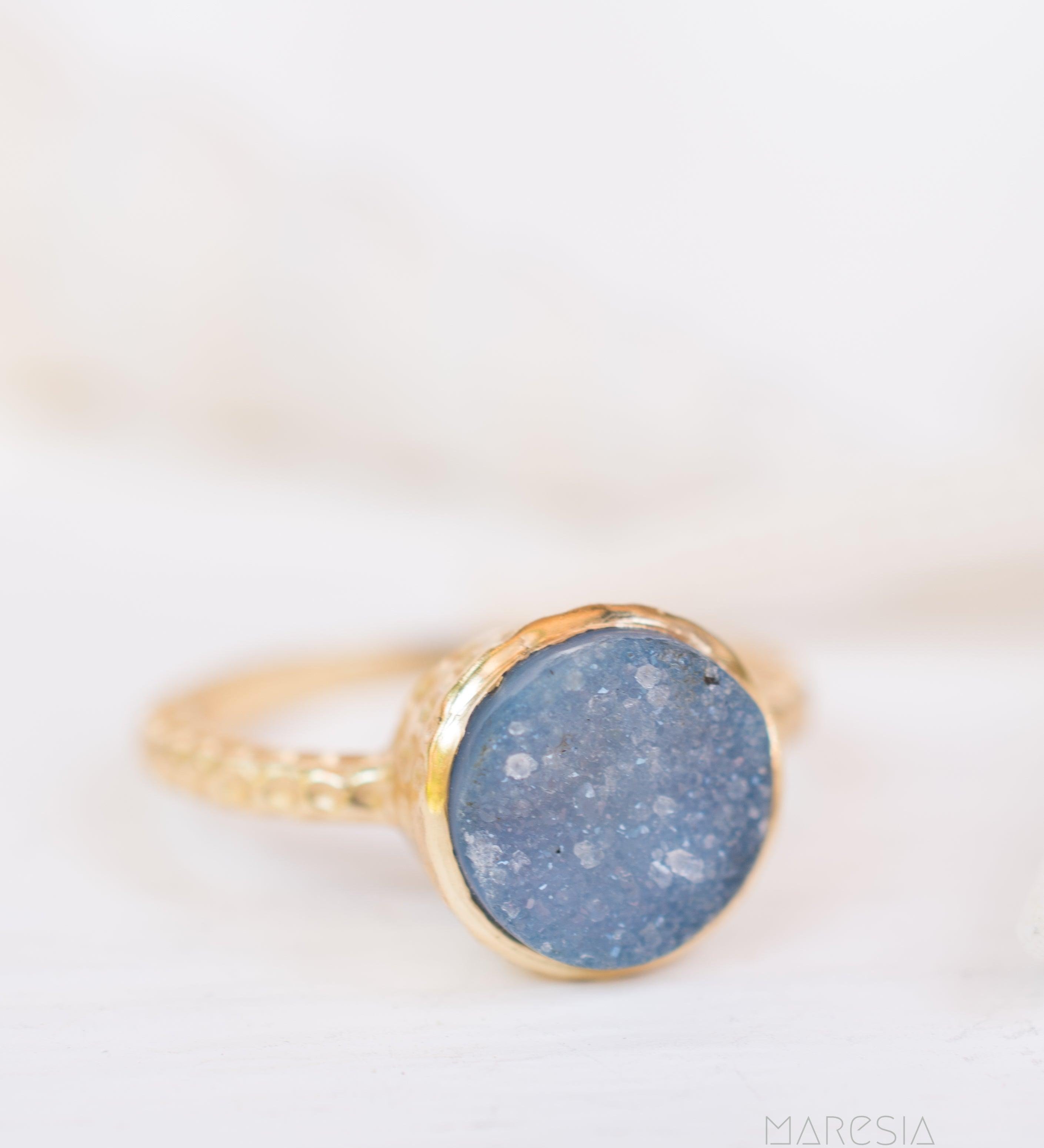 Gabi Blue Druzy Ring ~ 18k Gold Plated ~ SMR112 - Maresia Jewelry