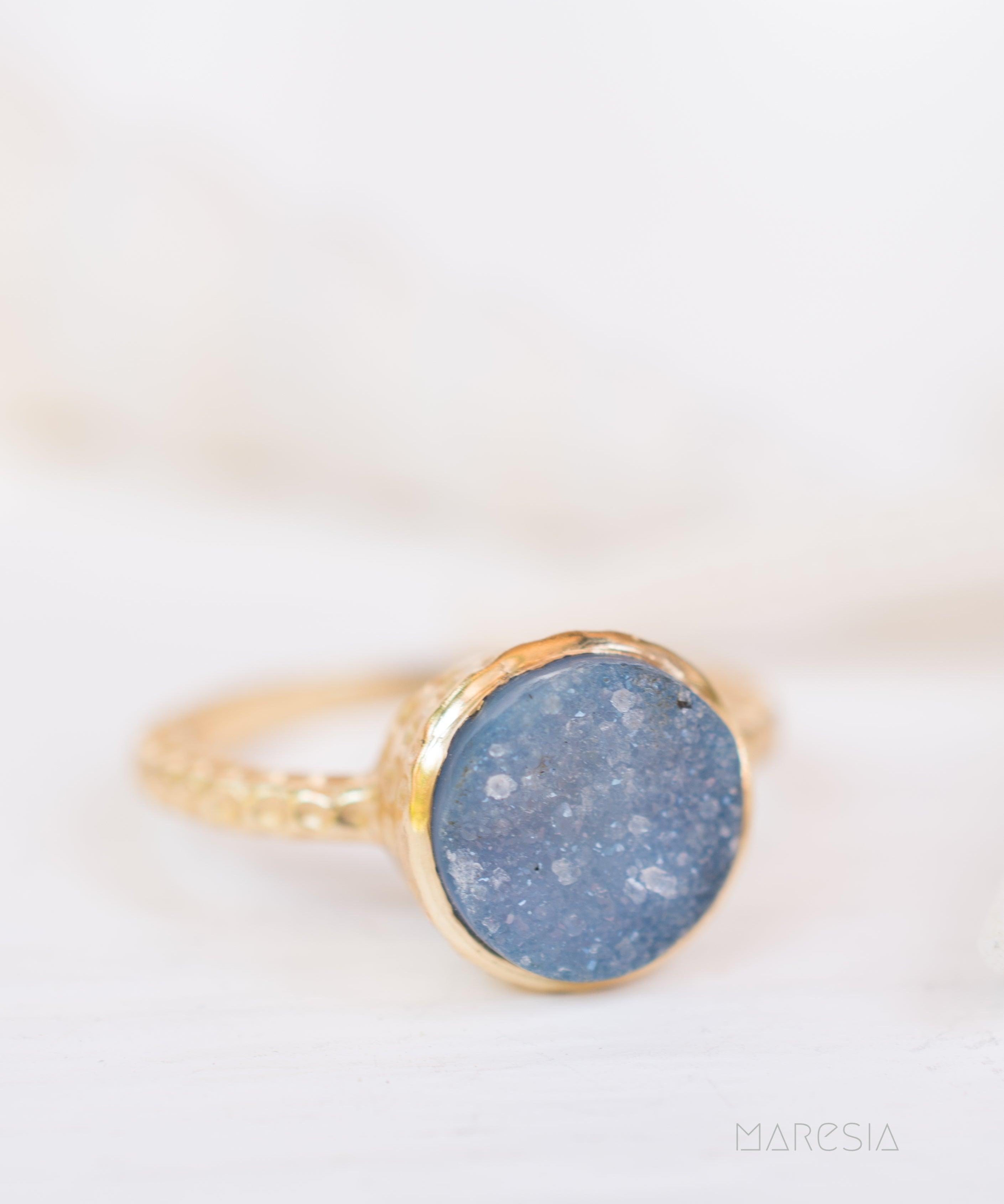 Gabi Blue Druzy Ring ~ 18k Gold Plated ~ SMR112 - Maresia Jewelry