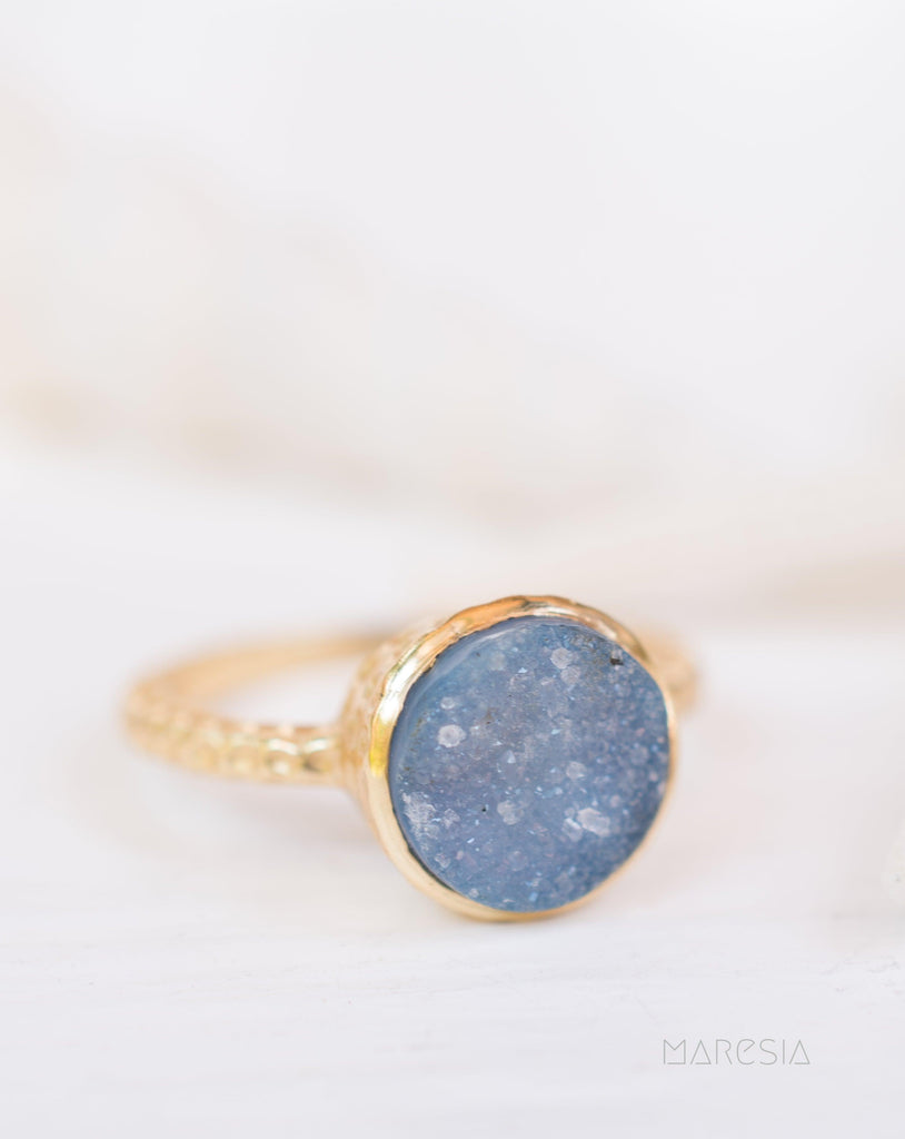 Gabi Blue Druzy Ring ~ 18k Gold Plated ~ SMR112 - Maresia Jewelry