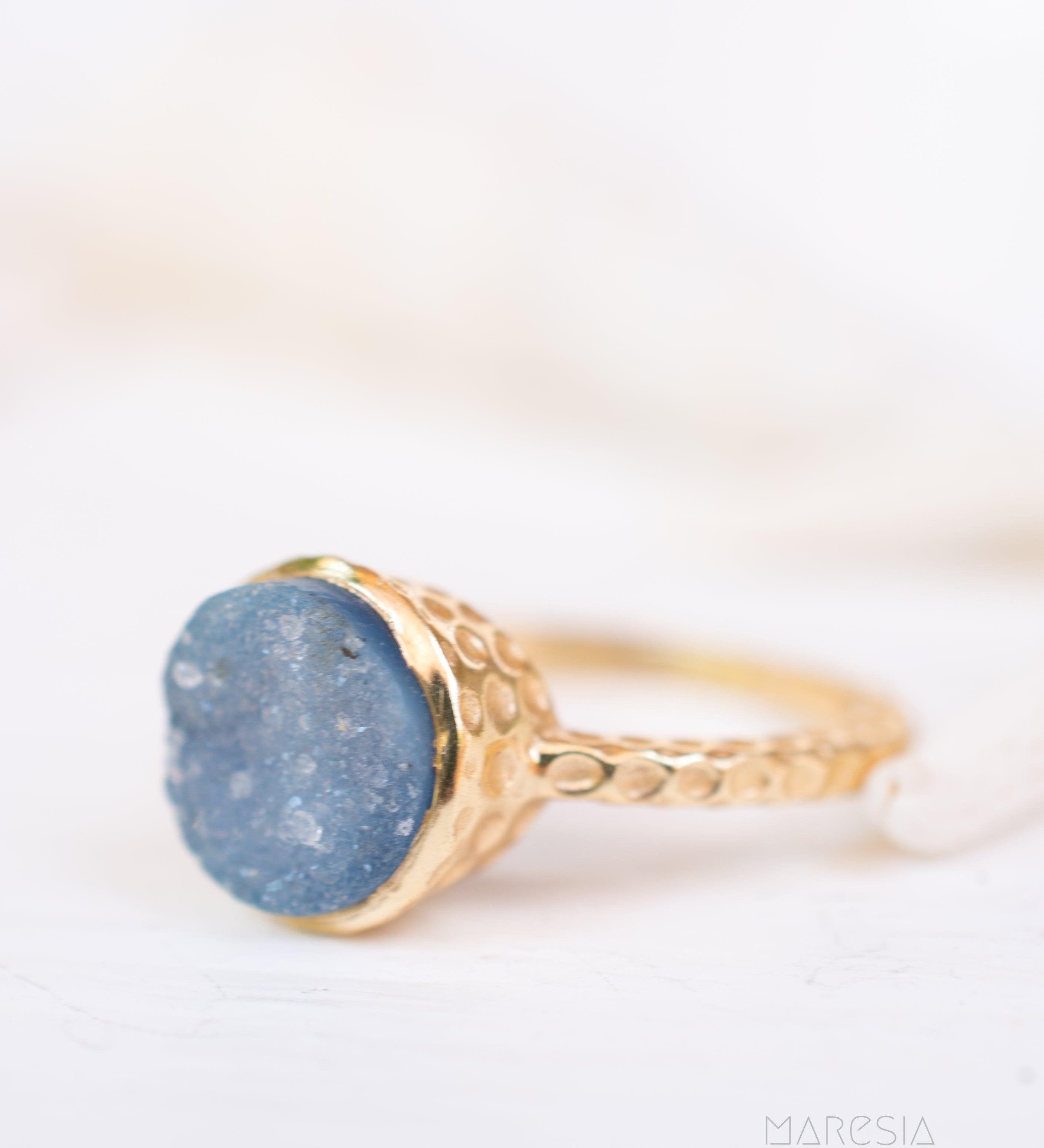 Gabi Blue Druzy Ring ~ 18k Gold Plated ~ SMR112 - Maresia Jewelry