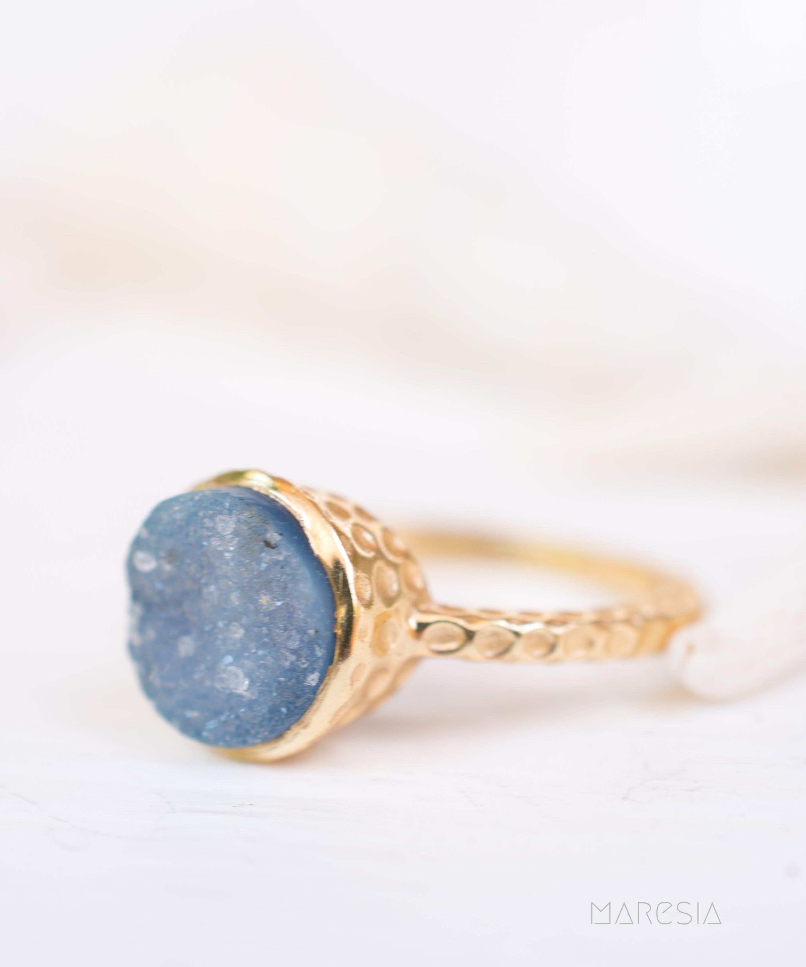 Gabi Blue Druzy Ring ~ 18k Gold Plated ~ SMR112 - Maresia Jewelry