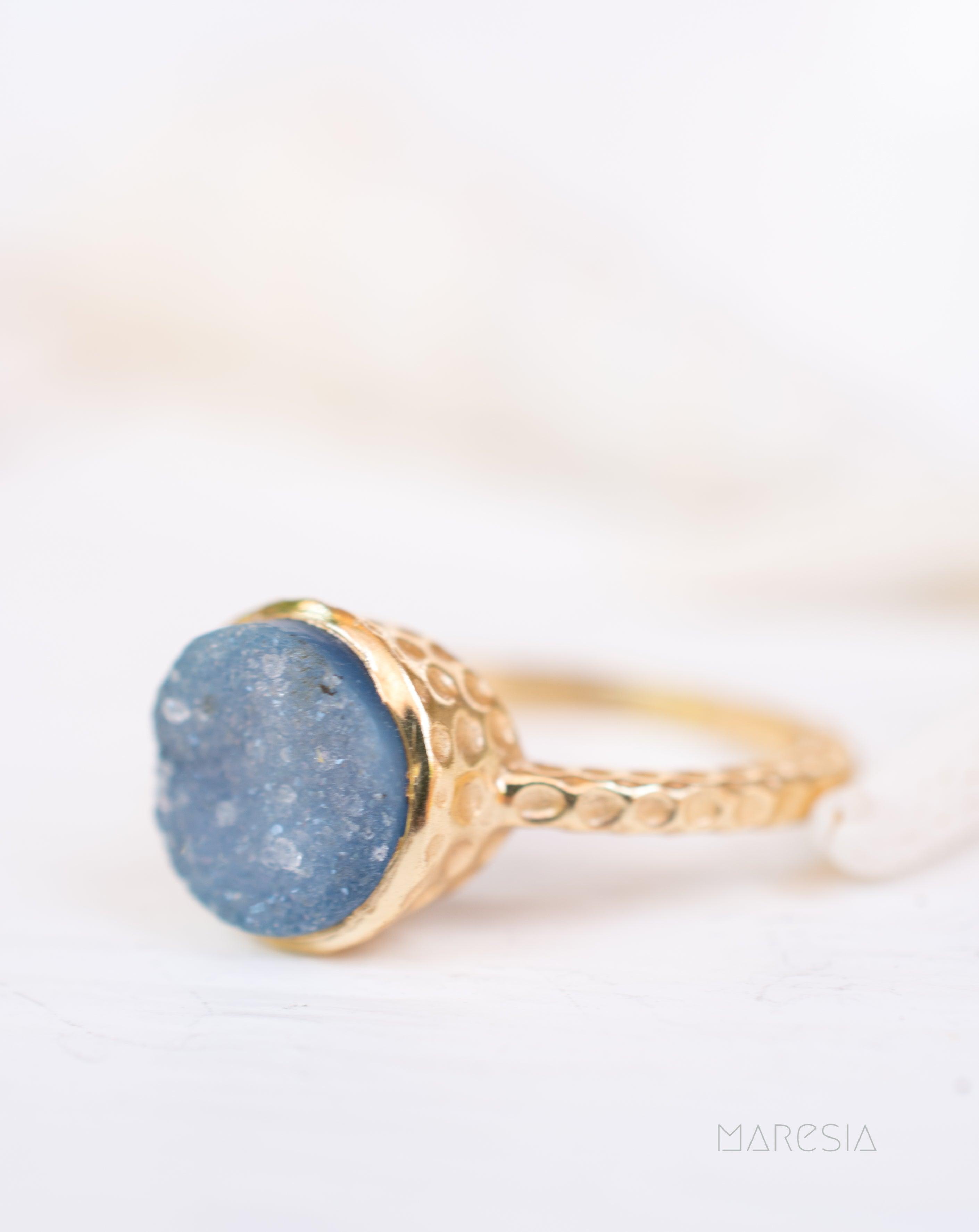 Gabi Blue Druzy Ring ~ 18k Gold Plated ~ SMR112 - Maresia Jewelry