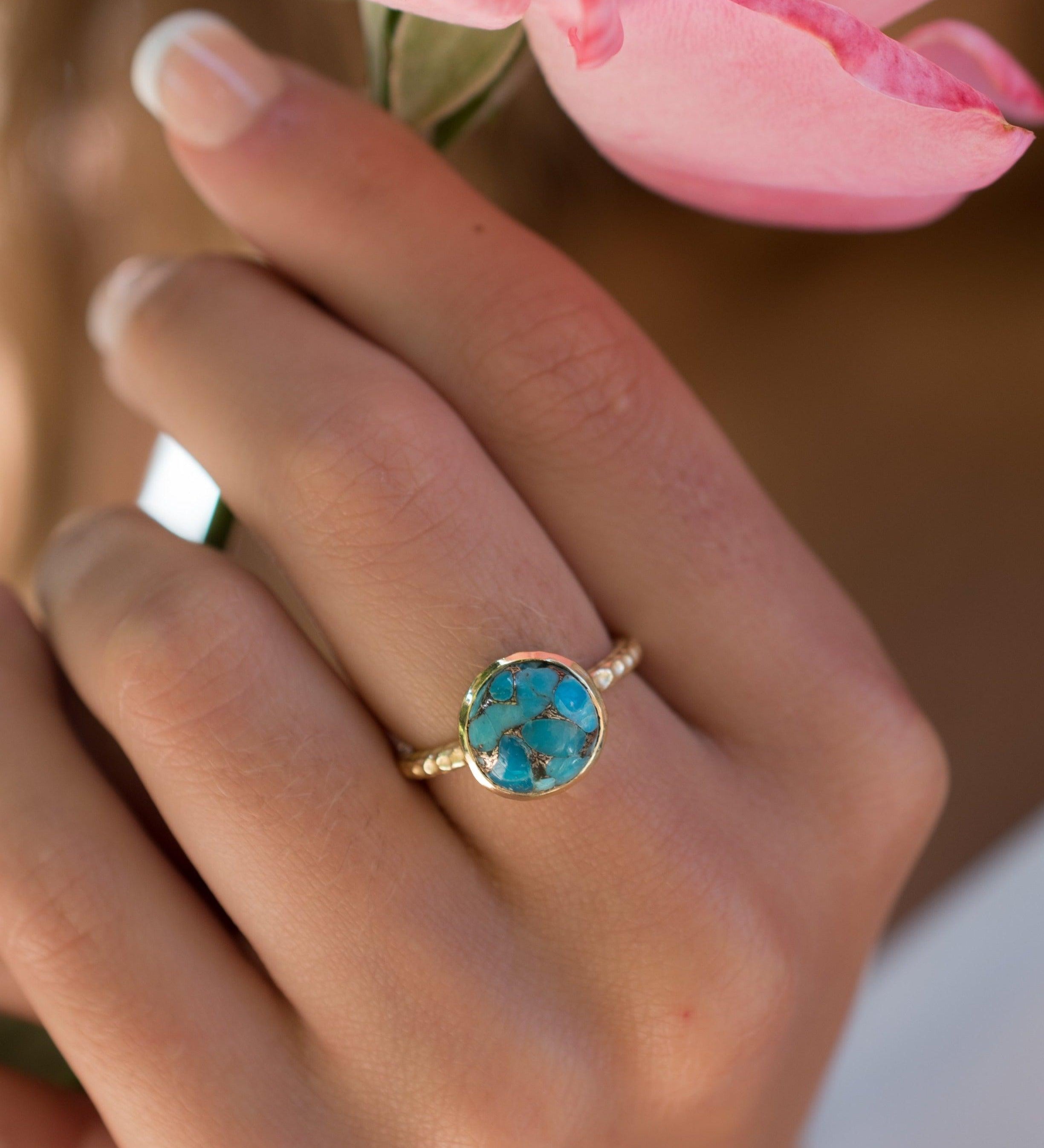 Copper Turquoise Gold Ring ~ 18k Gold Plated ~ - Maresia Jewelry