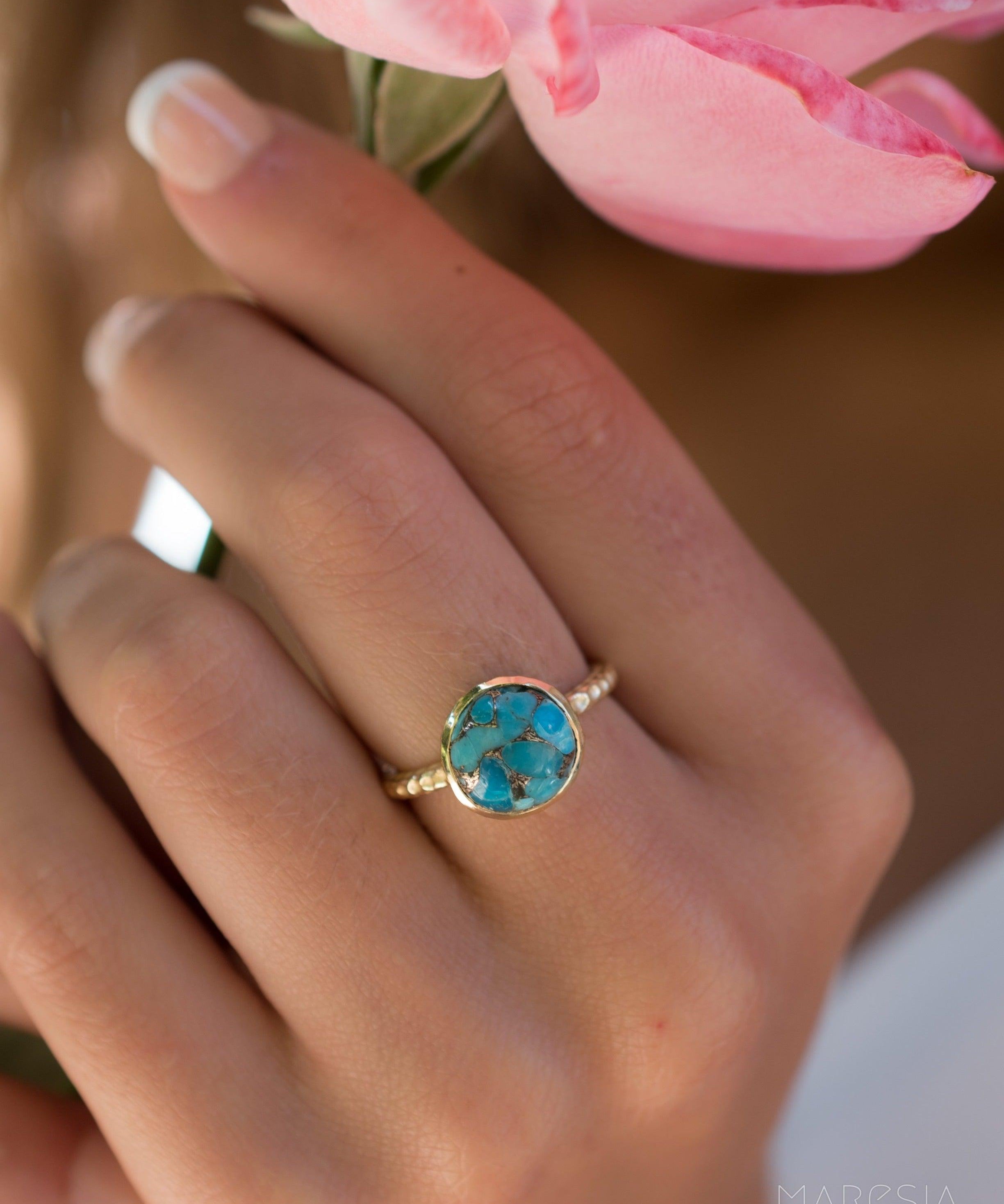 Copper Turquoise Gold Ring ~ 18k Gold Plated ~ - Maresia Jewelry