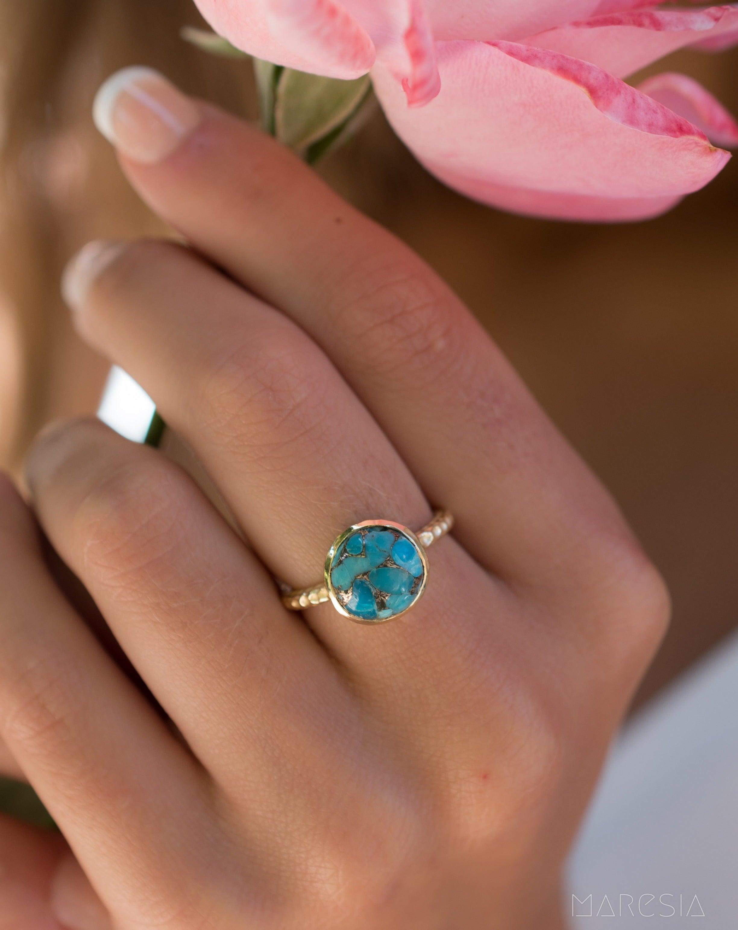 Copper Turquoise Gold Ring ~ 18k Gold Plated ~ - Maresia Jewelry