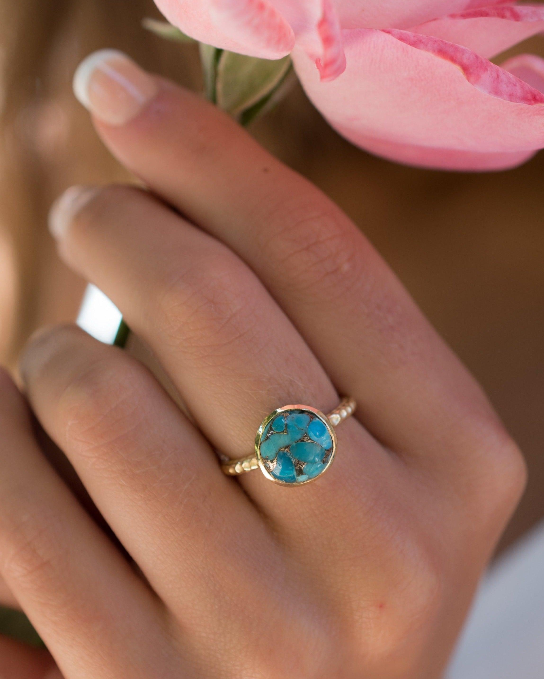 Copper Turquoise Gold Ring ~ 18k Gold Plated ~ - Maresia Jewelry