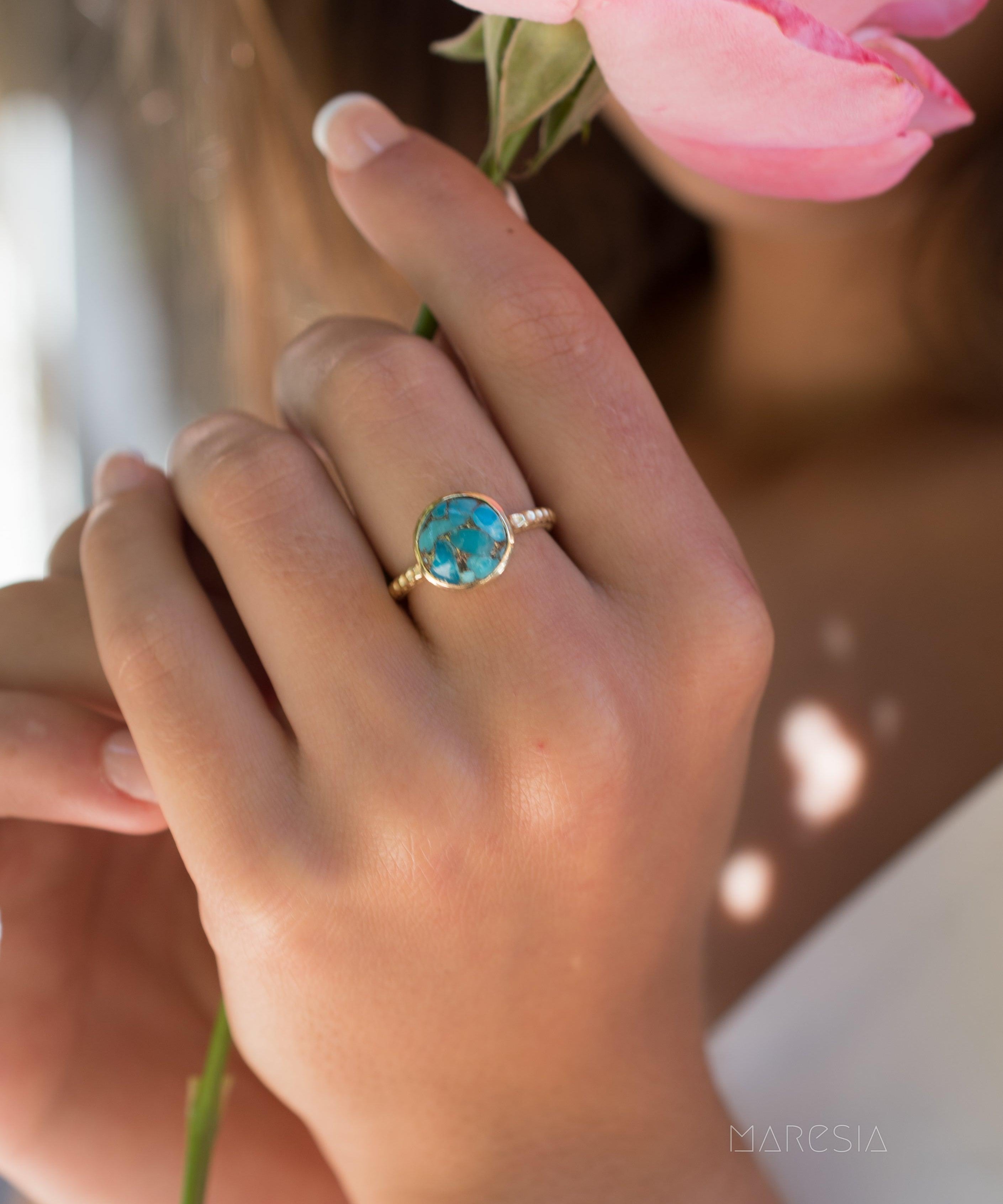 Copper Turquoise Gold Ring ~ 18k Gold Plated ~ - Maresia Jewelry