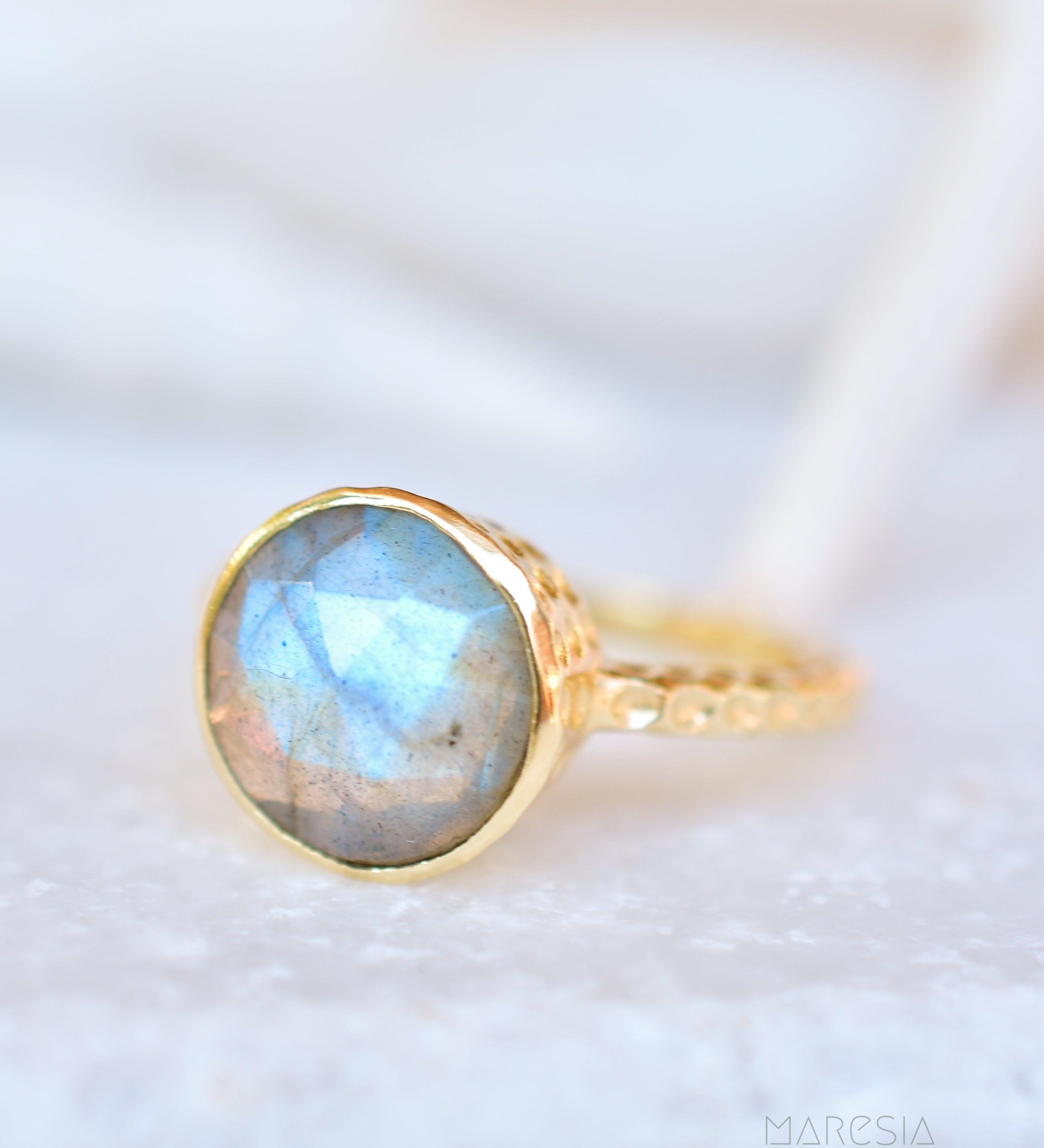 Gabi Rainbow Labradorite Tear Drop Ring ~ 18k Gold Plated ~ SMR105 - Maresia Jewelry