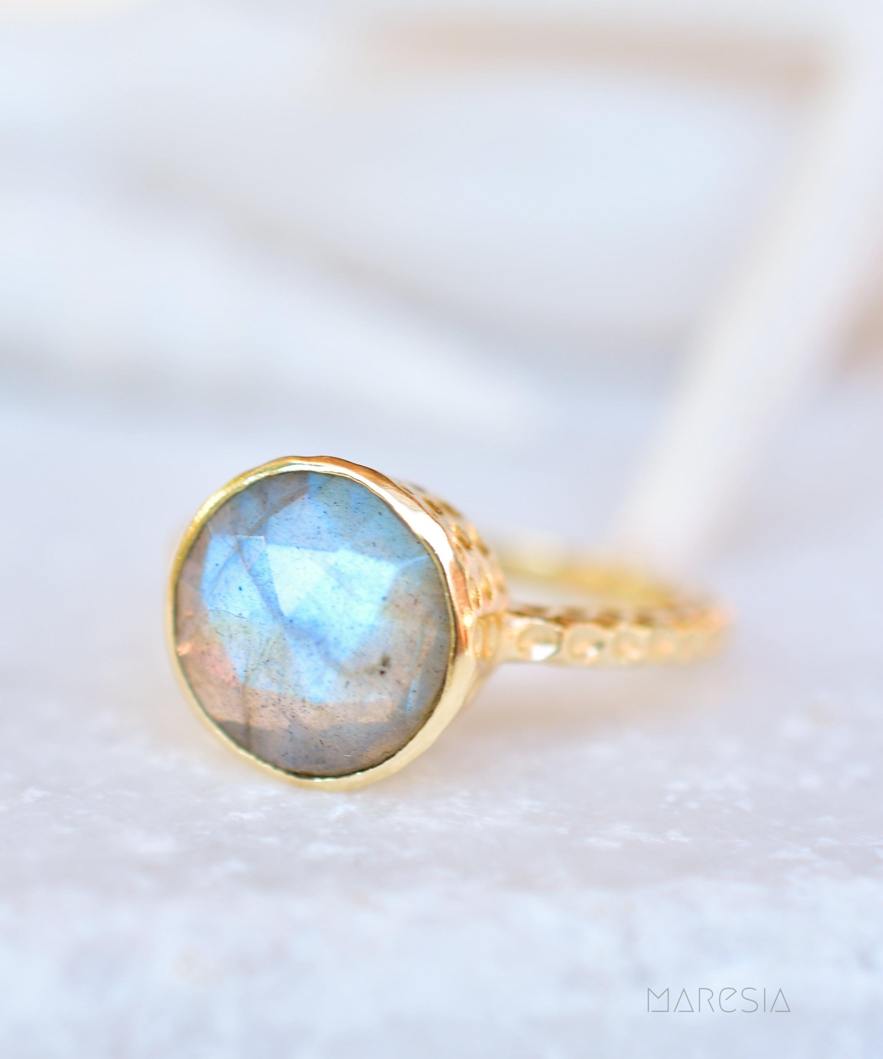 Gabi Rainbow Labradorite Tear Drop Ring ~ 18k Gold Plated ~ SMR105 - Maresia Jewelry