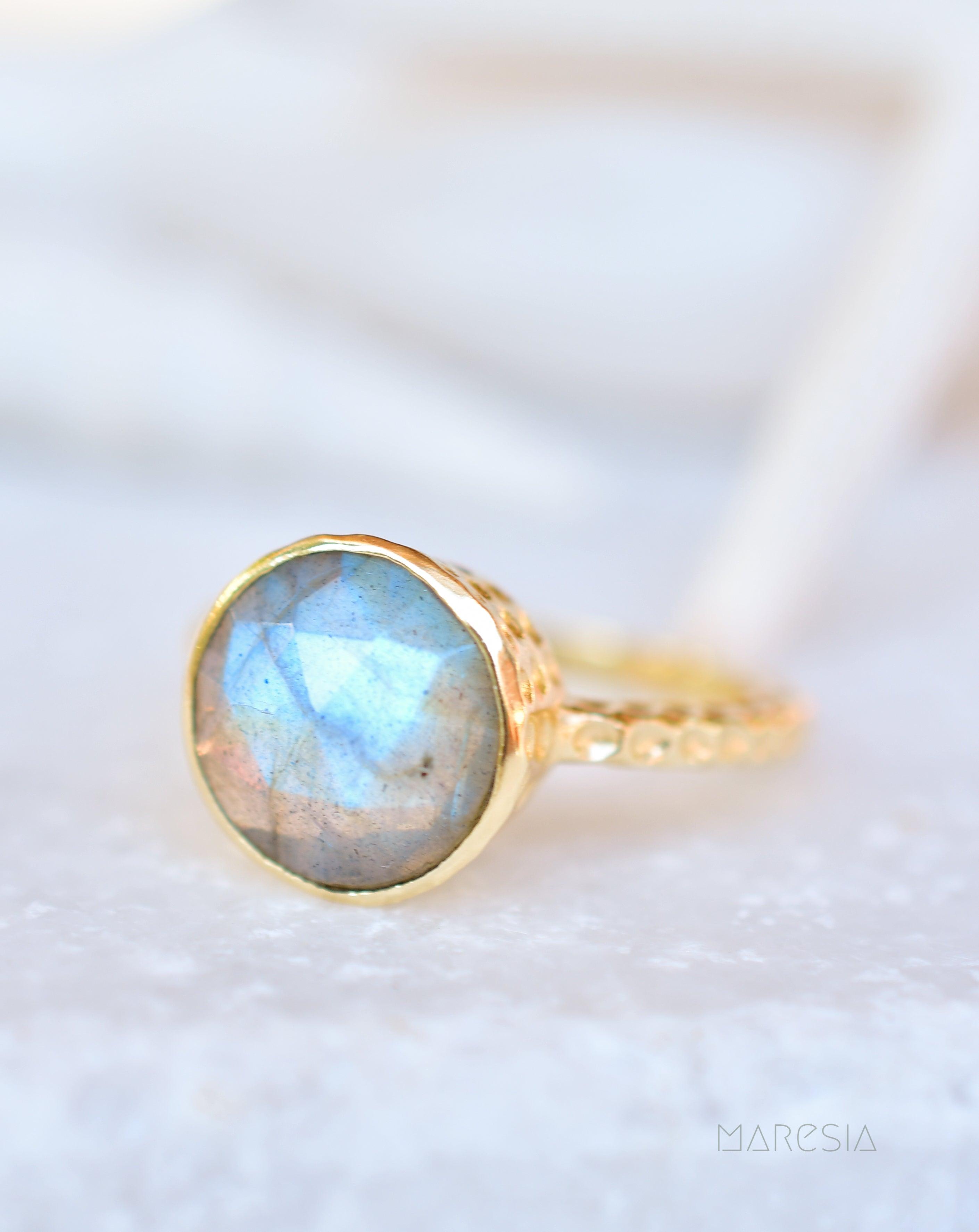 Gabi Rainbow Labradorite Tear Drop Ring ~ 18k Gold Plated ~ SMR105 - Maresia Jewelry