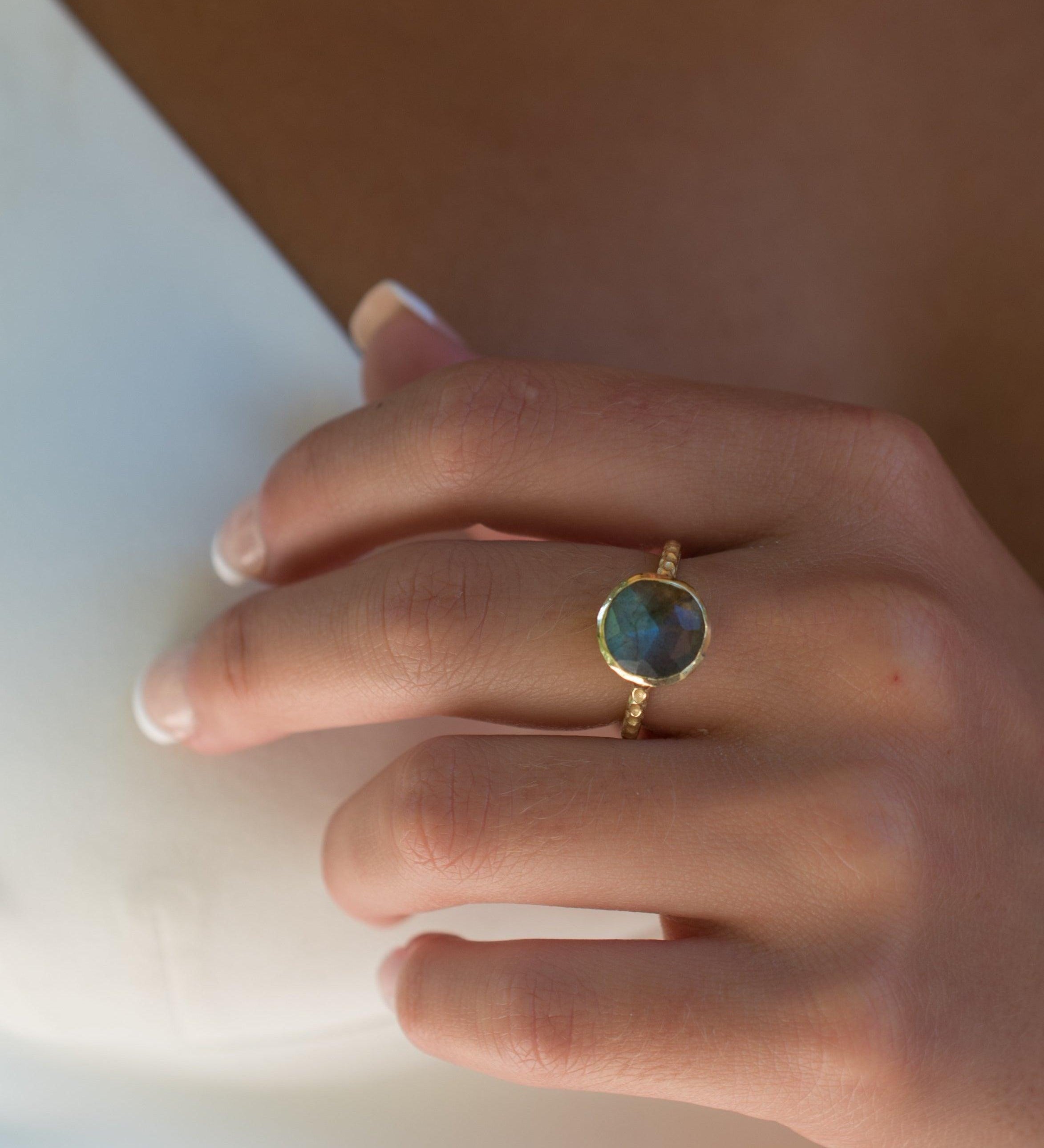 Rainbow Labradorite Tear Drop Ring ~ 18k Gold Plated ~ - Maresia Jewelry