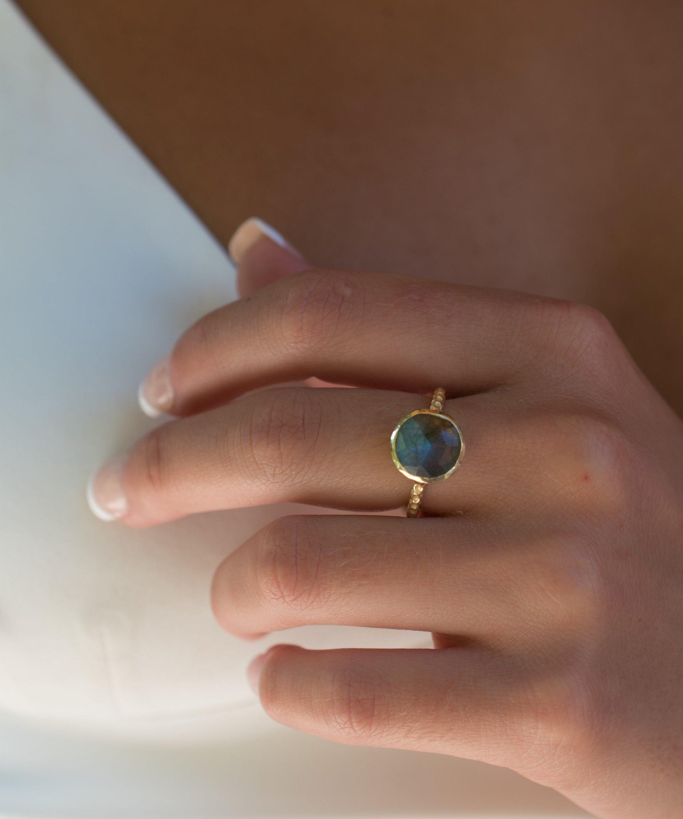 Rainbow Labradorite Tear Drop Ring ~ 18k Gold Plated ~ - Maresia Jewelry