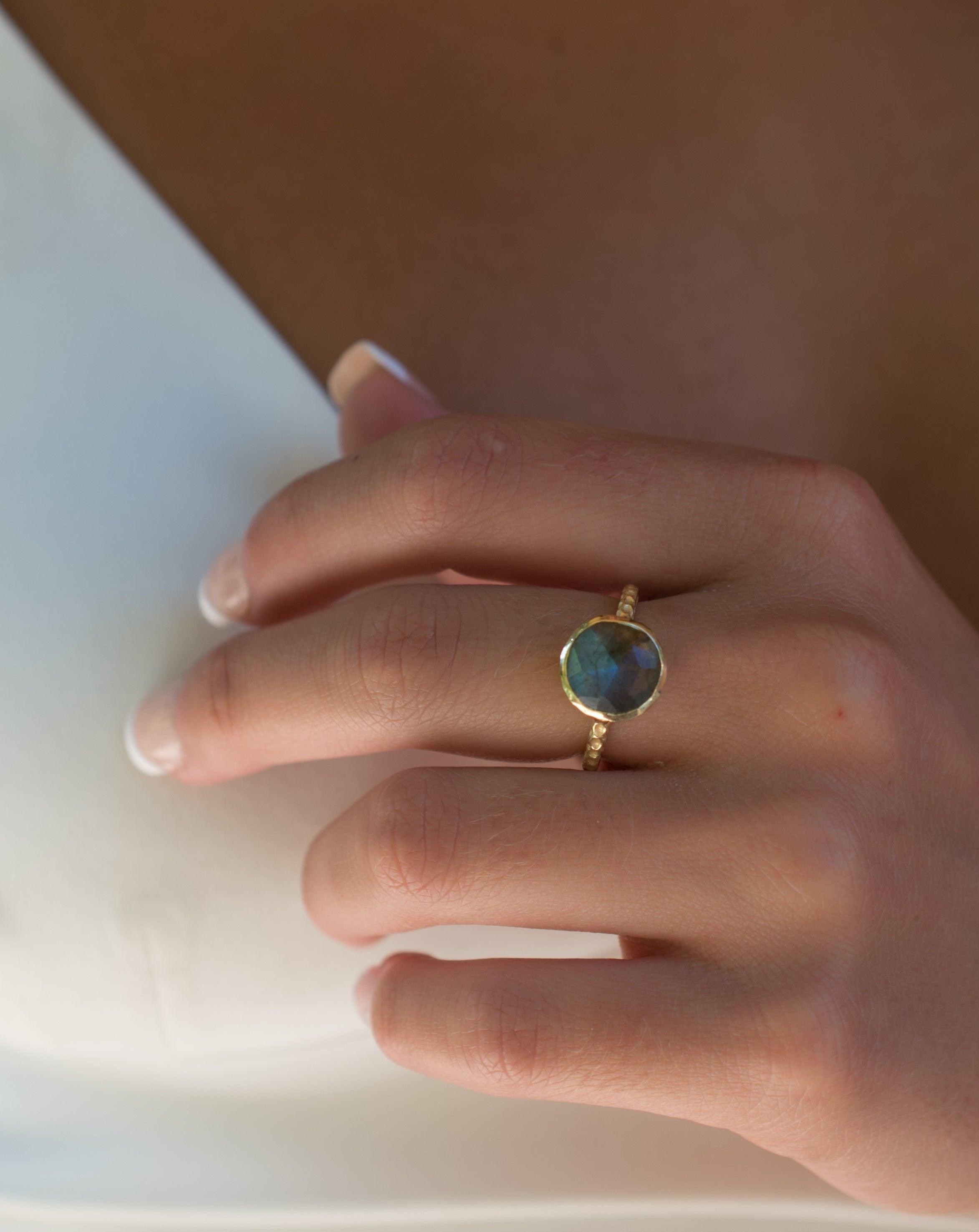 Rainbow Labradorite Tear Drop Ring ~ 18k Gold Plated ~ - Maresia Jewelry