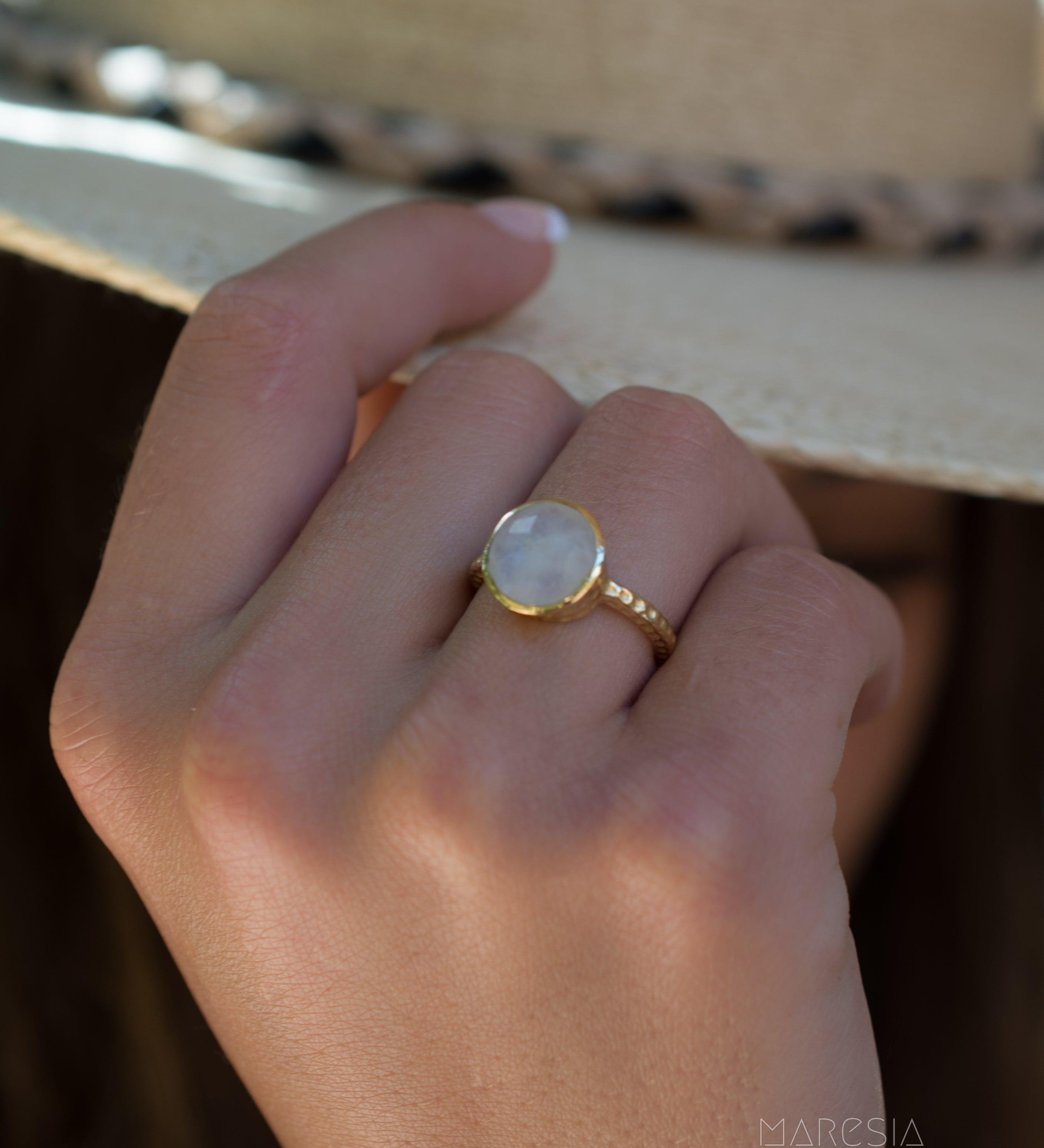 Rainbow Moonstone Ring  ~ 18k Gold Plated ~ - Maresia Jewelry