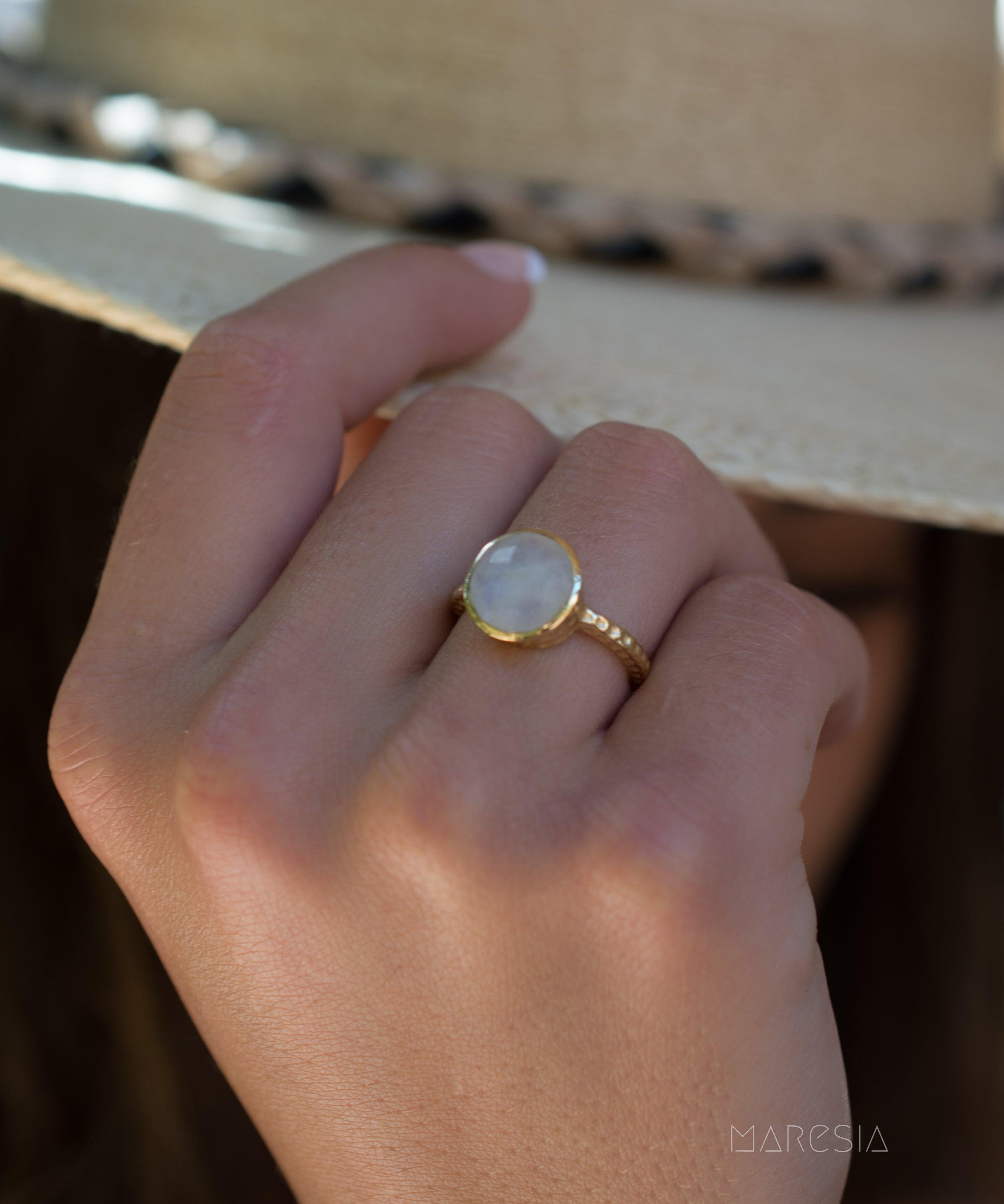 Rainbow Moonstone Ring  ~ 18k Gold Plated ~ - Maresia Jewelry