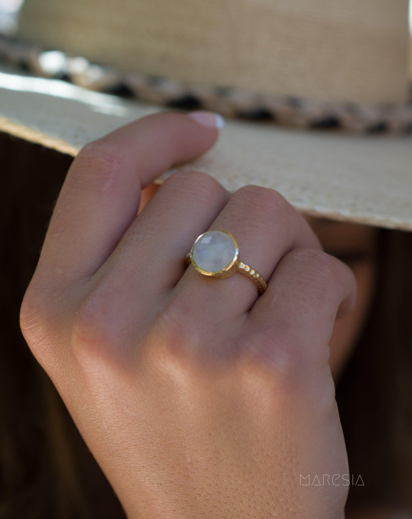 Rainbow Moonstone Ring  ~ 18k Gold Plated ~ - Maresia Jewelry