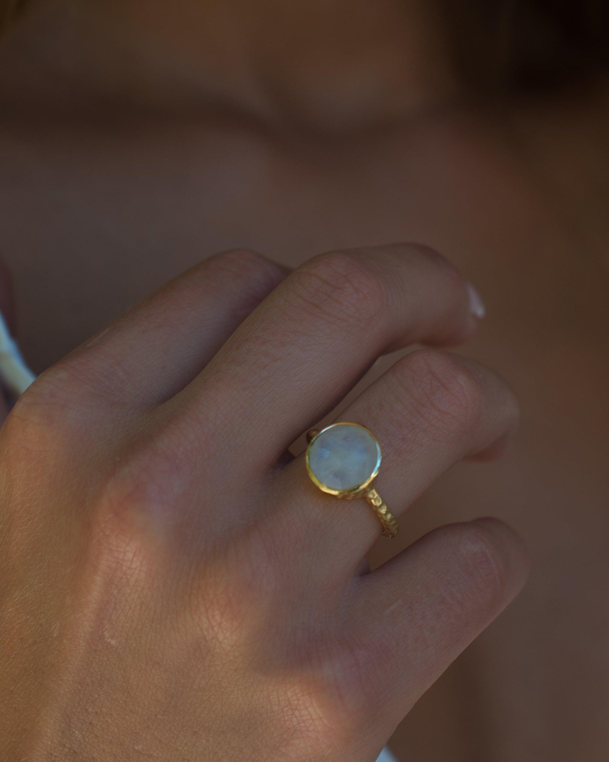 Rainbow Moonstone Ring  ~ 18k Gold Plated ~ - Maresia Jewelry