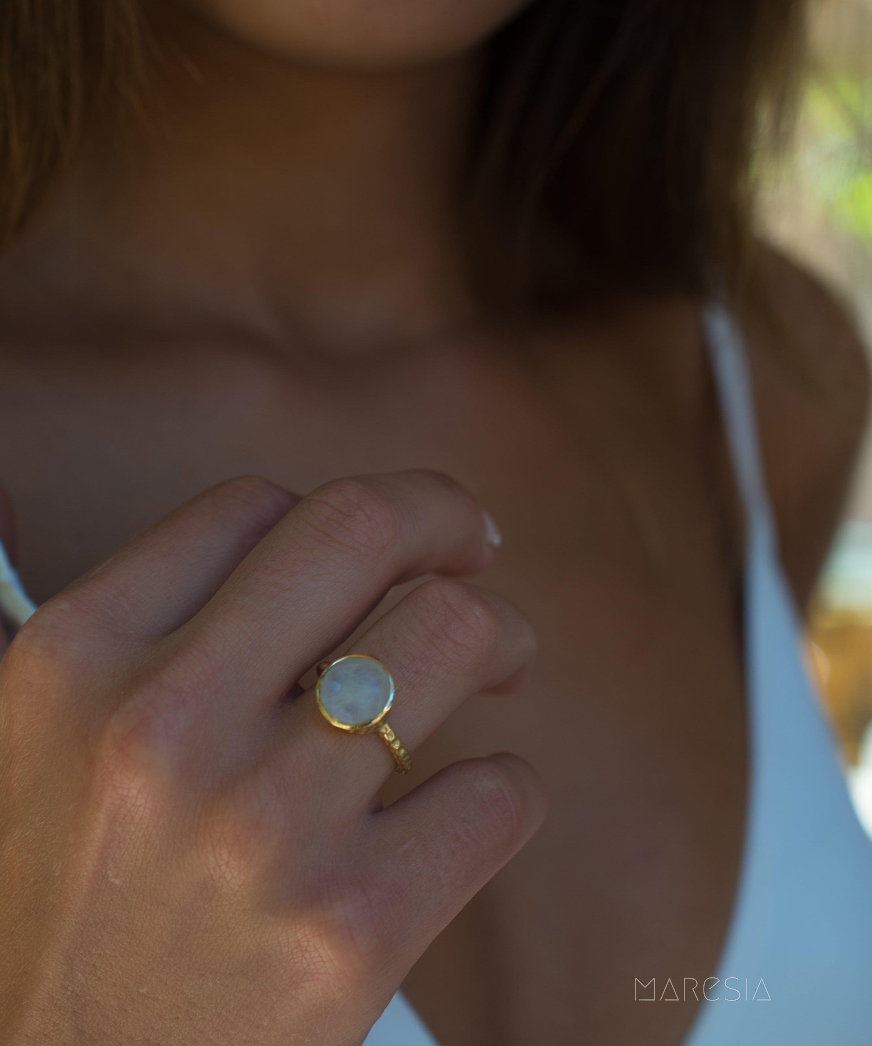 Rainbow Moonstone Ring  ~ 18k Gold Plated ~ - Maresia Jewelry