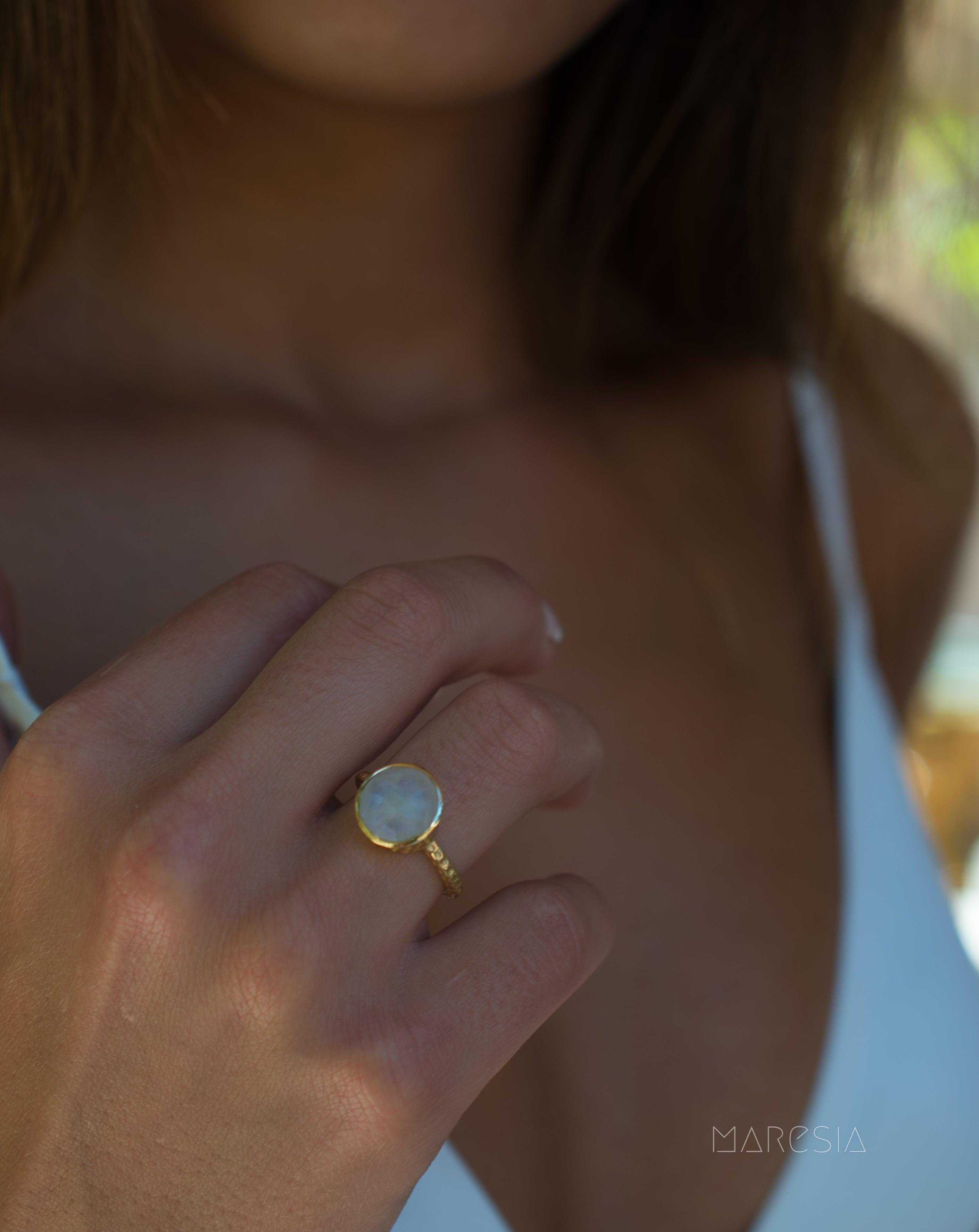 Rainbow Moonstone Ring  ~ 18k Gold Plated ~ - Maresia Jewelry