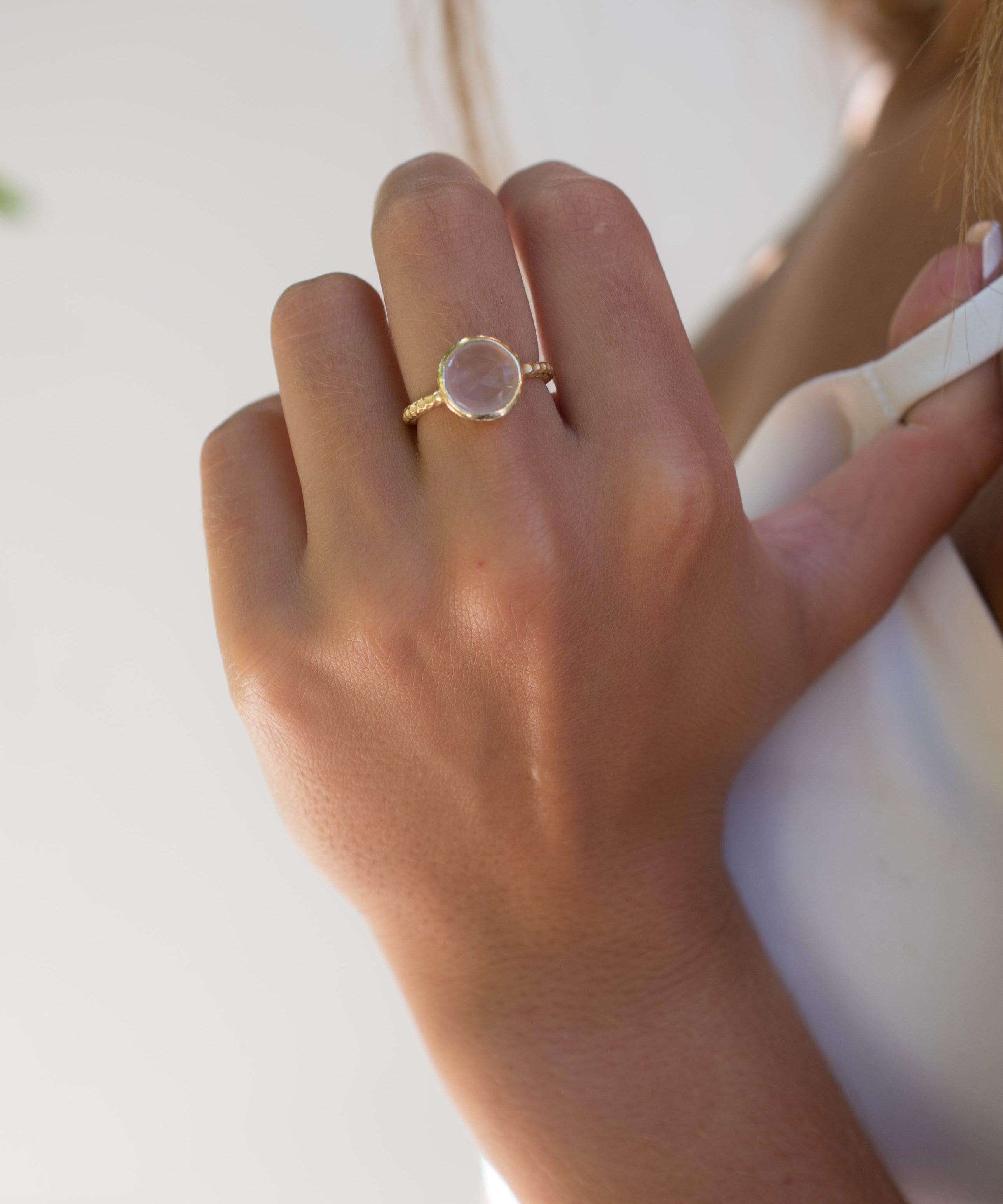 Gabi Rose Quartz Gold Ring ~ 18k Gold Plated ~ SMR110 - Maresia Jewelry