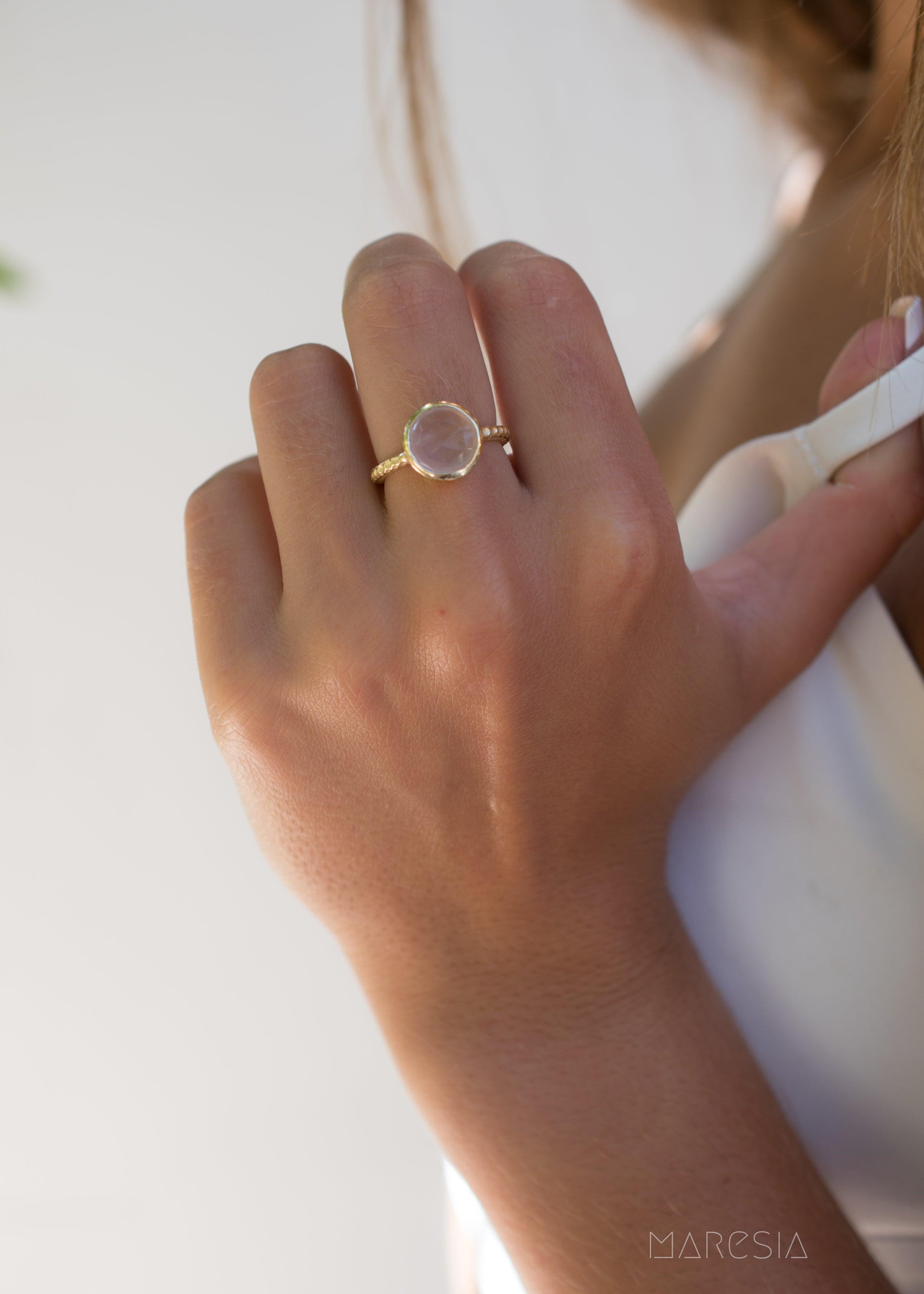 Gabi Rose Quartz Gold Ring ~ 18k Gold Plated ~ SMR110 - Maresia Jewelry