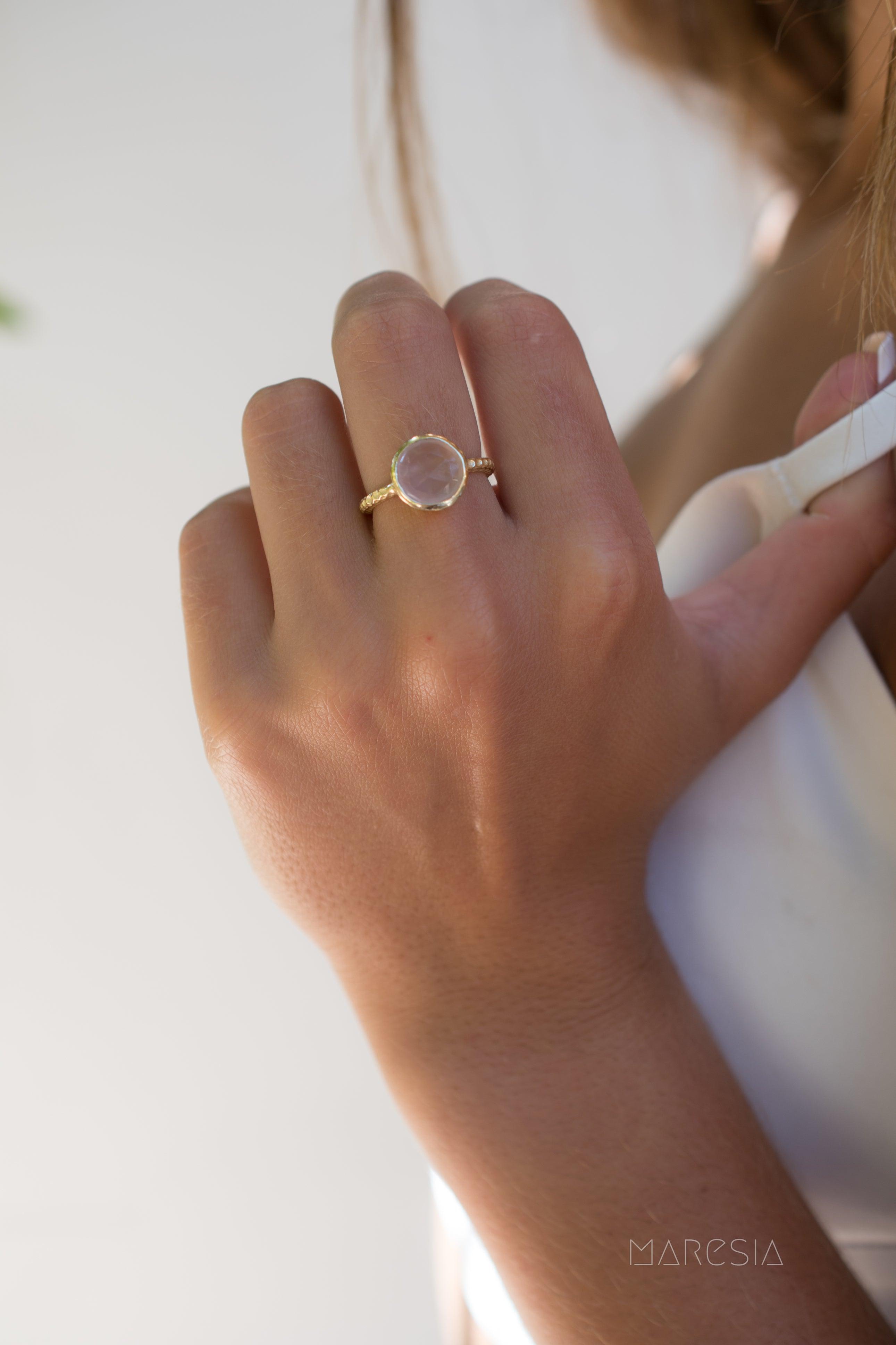 Gabi Rose Quartz Gold Ring ~ 18k Gold Plated ~ SMR110 - Maresia Jewelry