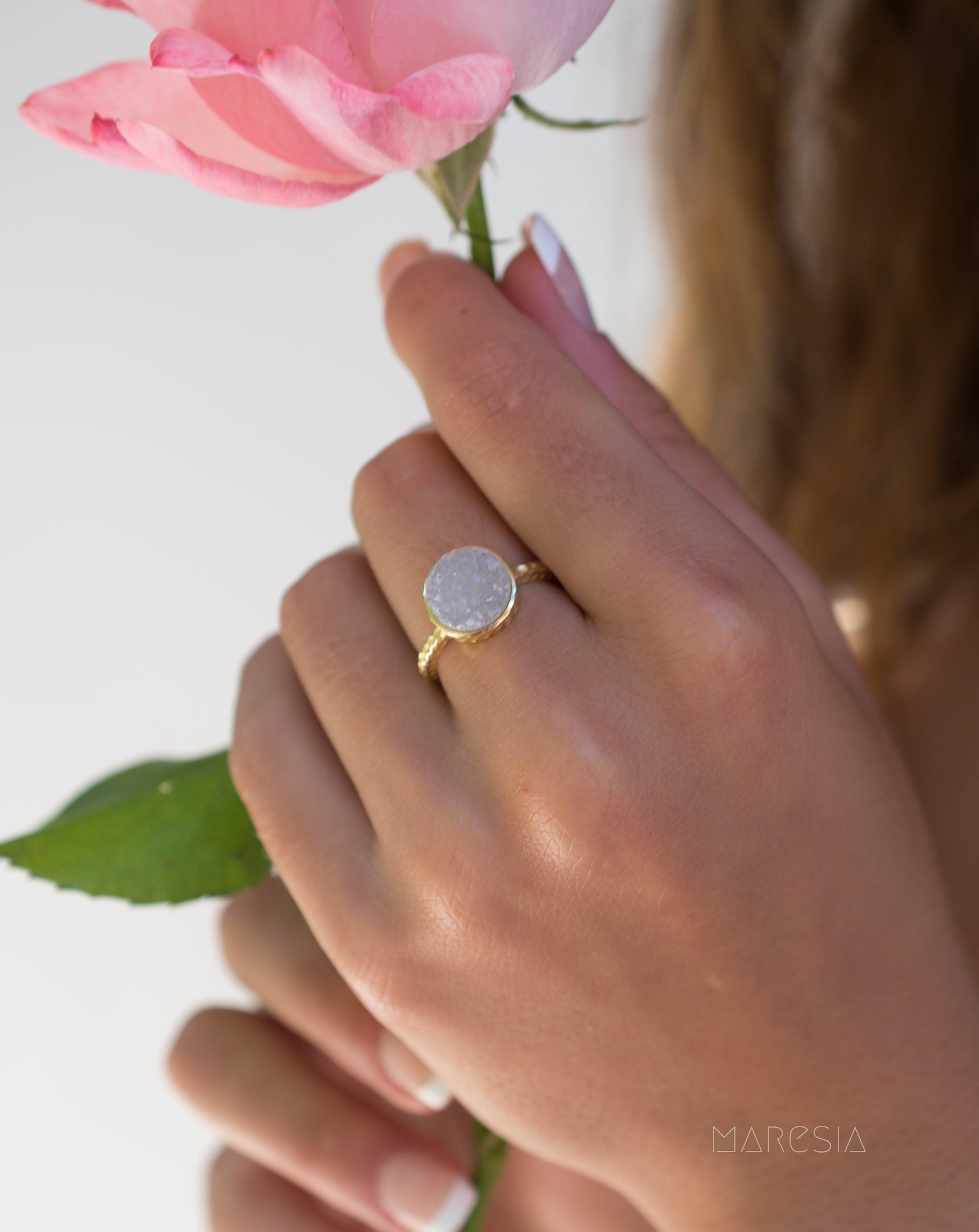 Gabi White Druzy Gold Ring ~ 18k Gold Plated ~ SMR108 - Maresia Jewelry