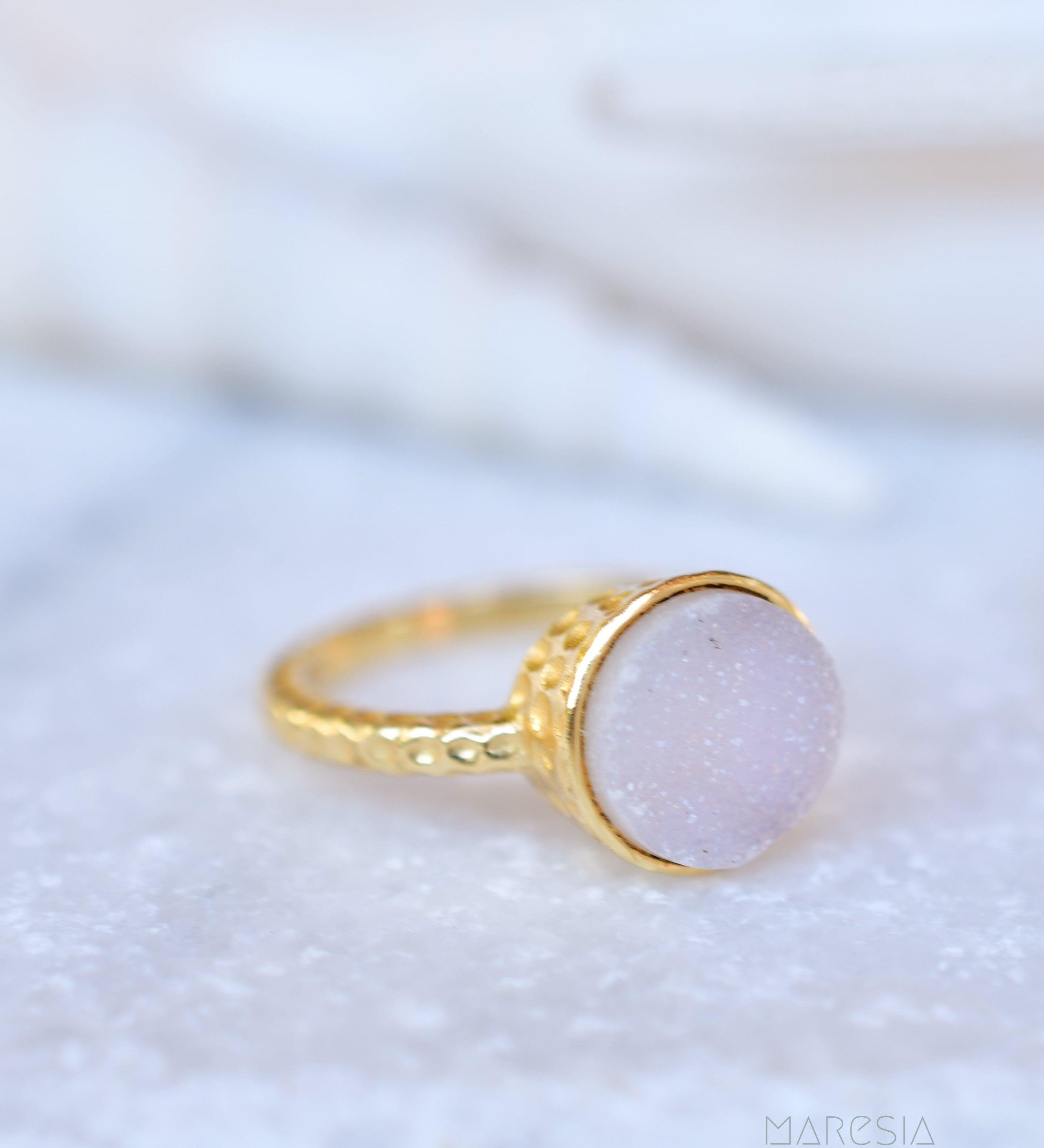 Gabi White Druzy Gold Ring ~ 18k Gold Plated ~ SMR108 - Maresia Jewelry