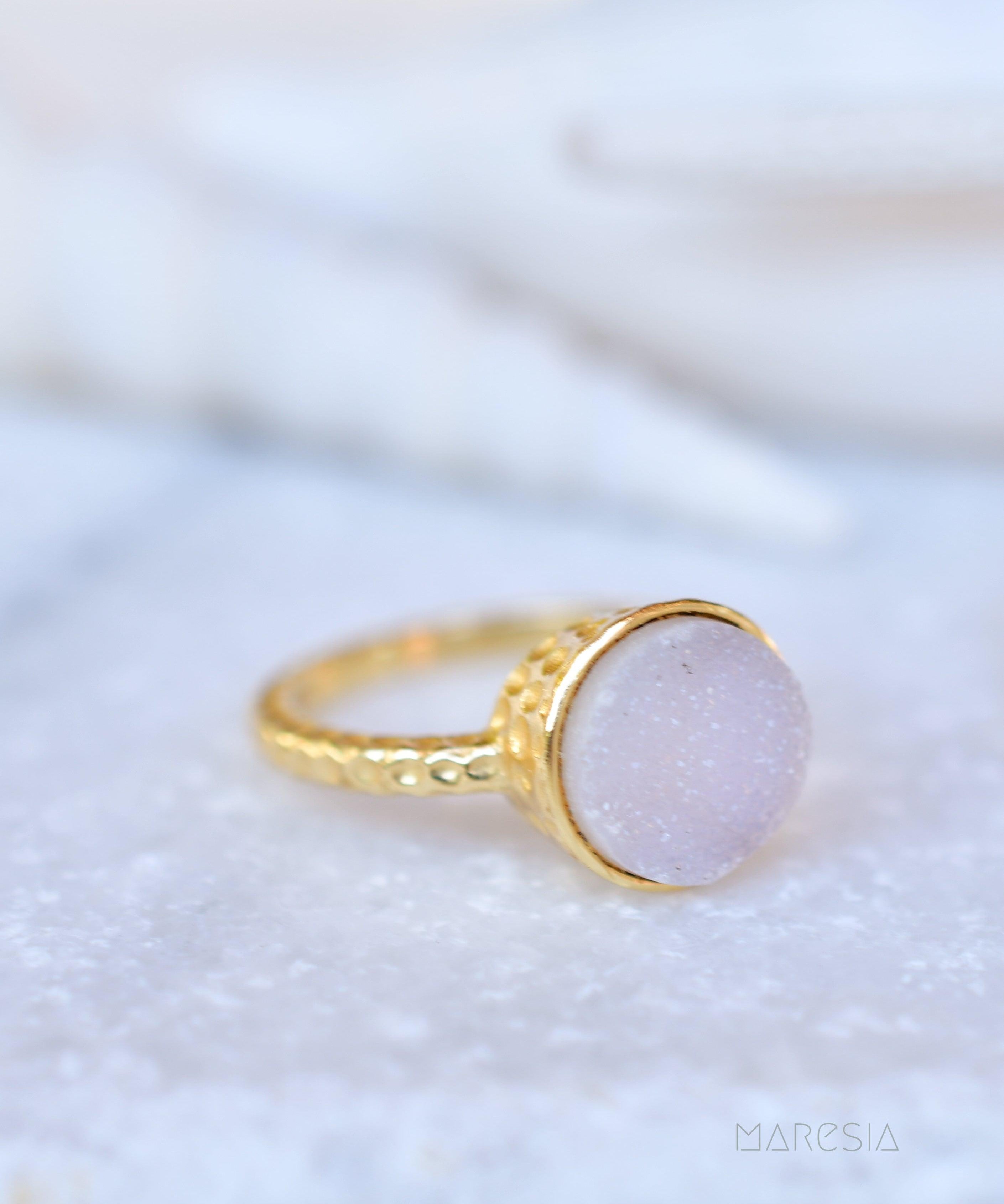 Gabi White Druzy Gold Ring ~ 18k Gold Plated ~ SMR108 - Maresia Jewelry