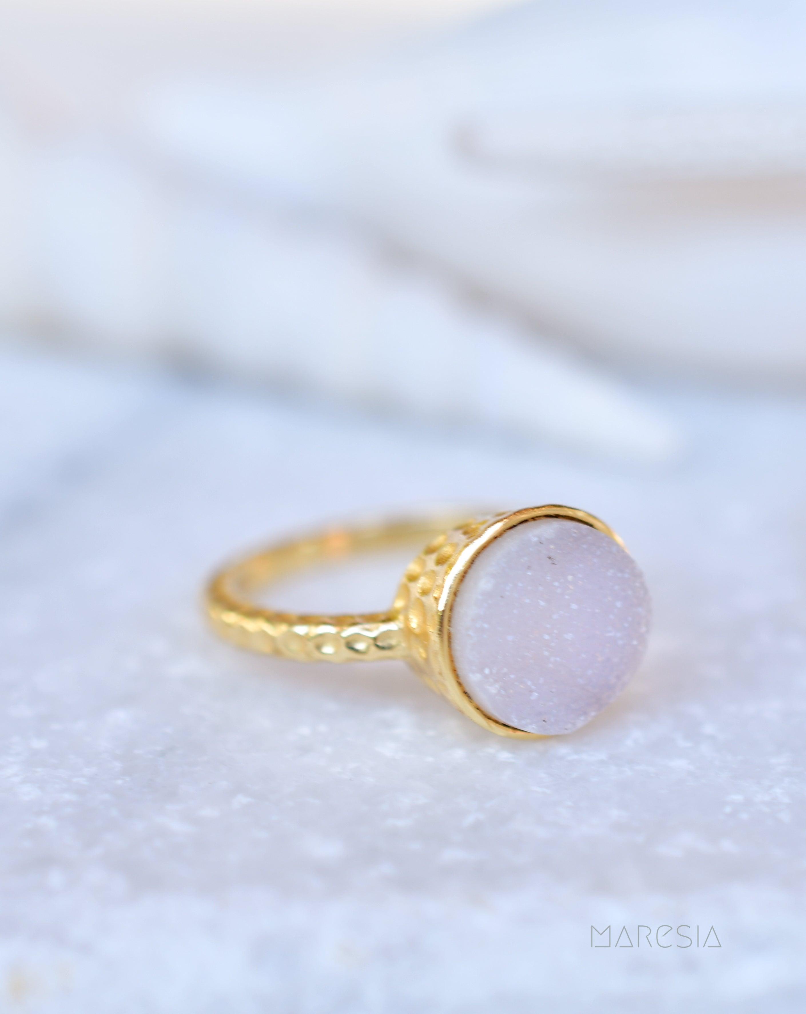 Gabi White Druzy Gold Ring ~ 18k Gold Plated ~ SMR108 - Maresia Jewelry
