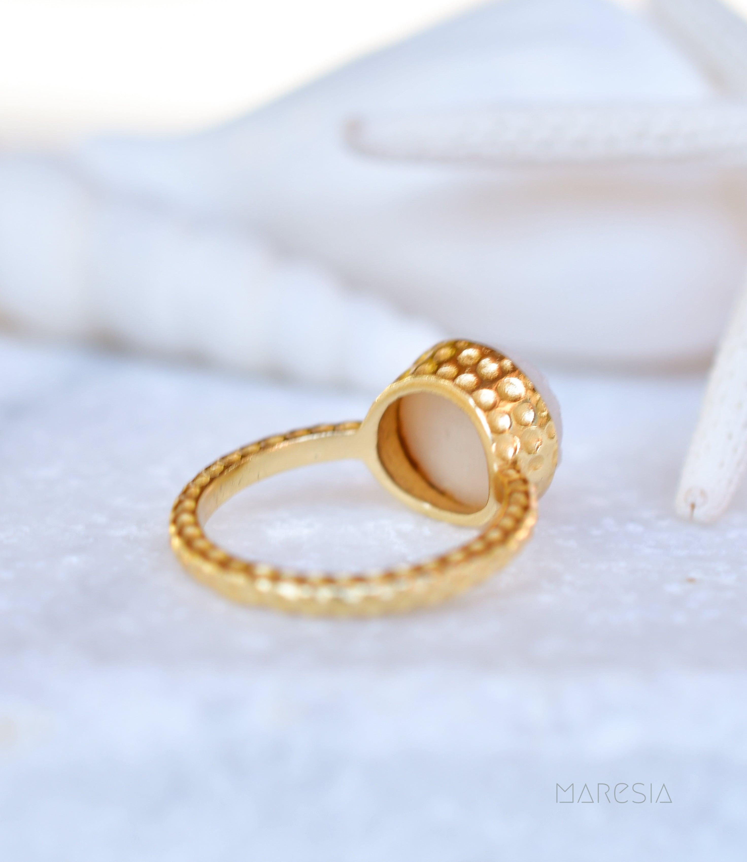 Gabi White Druzy Gold Ring ~ 18k Gold Plated ~ SMR108 - Maresia Jewelry