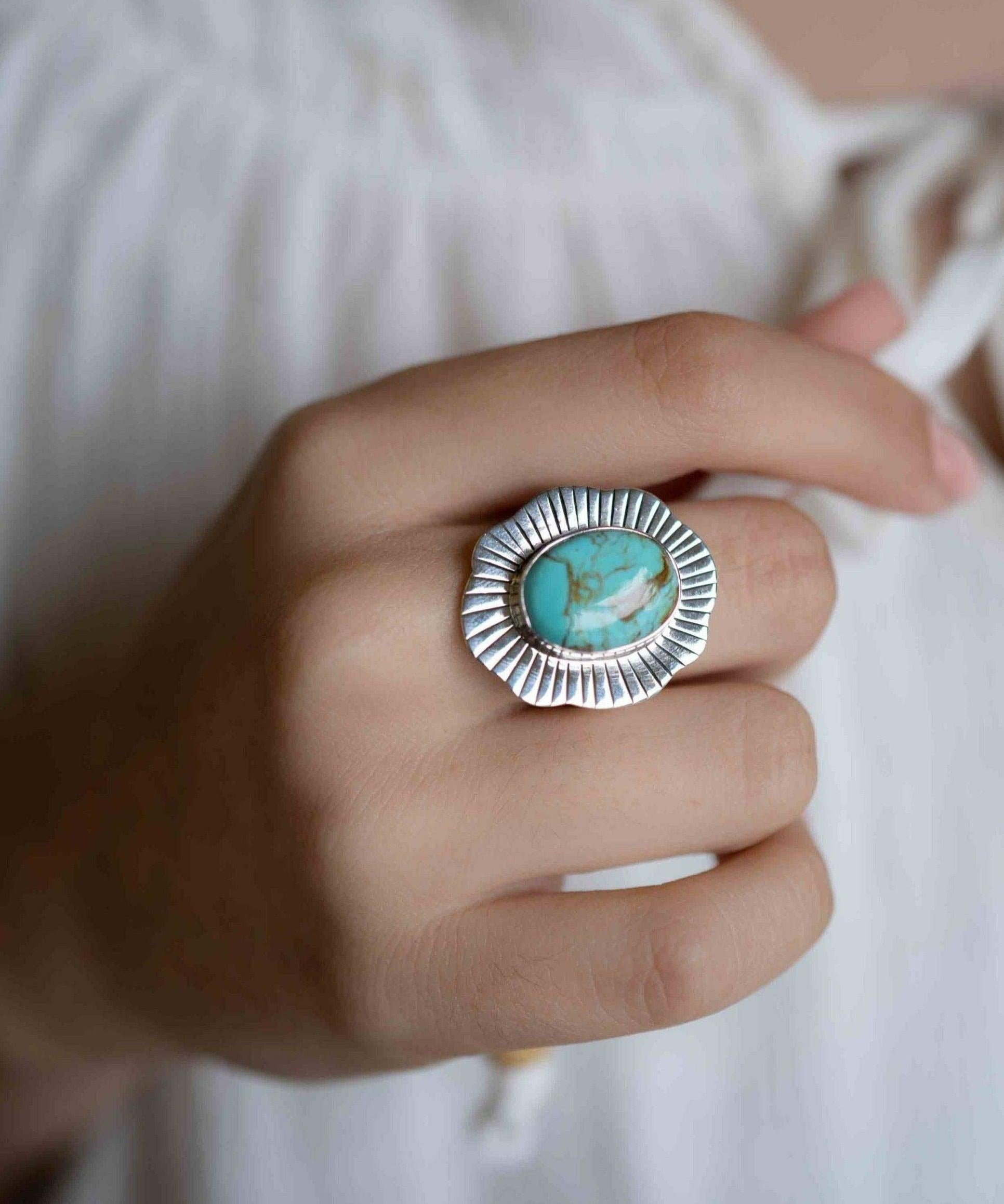 Turquoise Ring ~ oval shape ~Sterling Silver 925 ~ Handmade ~ Gemstone ~ Statement~ December Birthstone Boho MR281