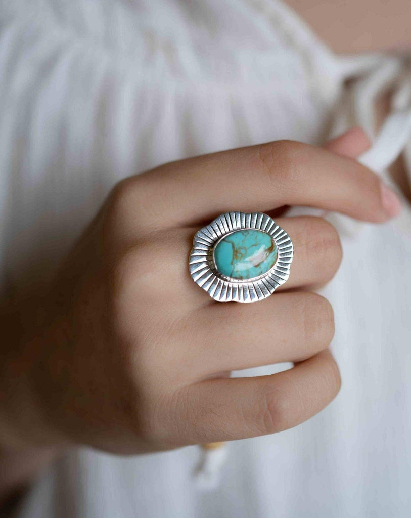 Turquoise Ring ~ oval shape ~Sterling Silver 925 ~ Handmade ~ Gemstone ~ Statement~ December Birthstone Boho MR281