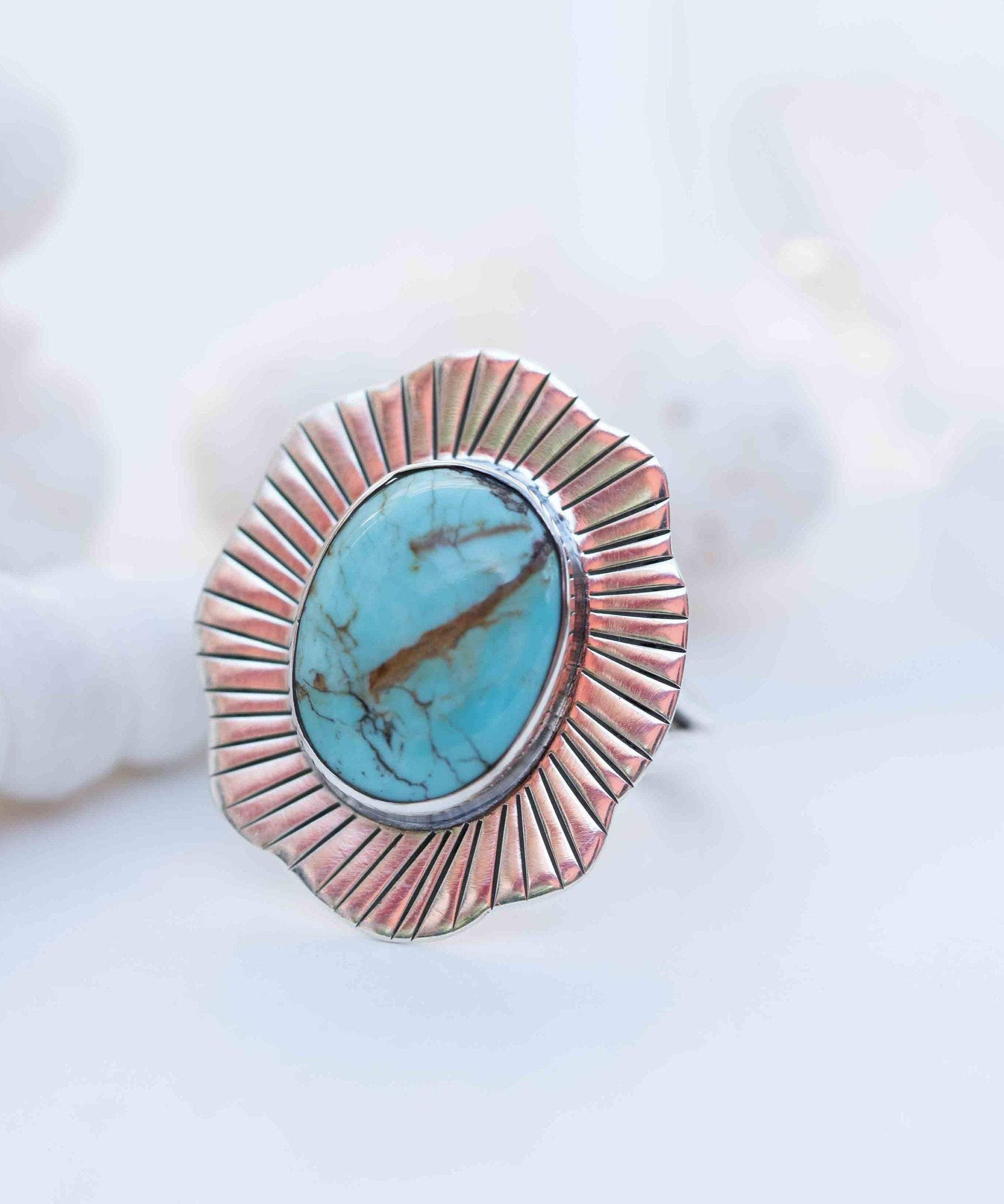 Turquoise Ring ~ oval shape ~Sterling Silver 925 ~ Handmade ~ Gemstone ~ Statement~ December Birthstone Boho MR281