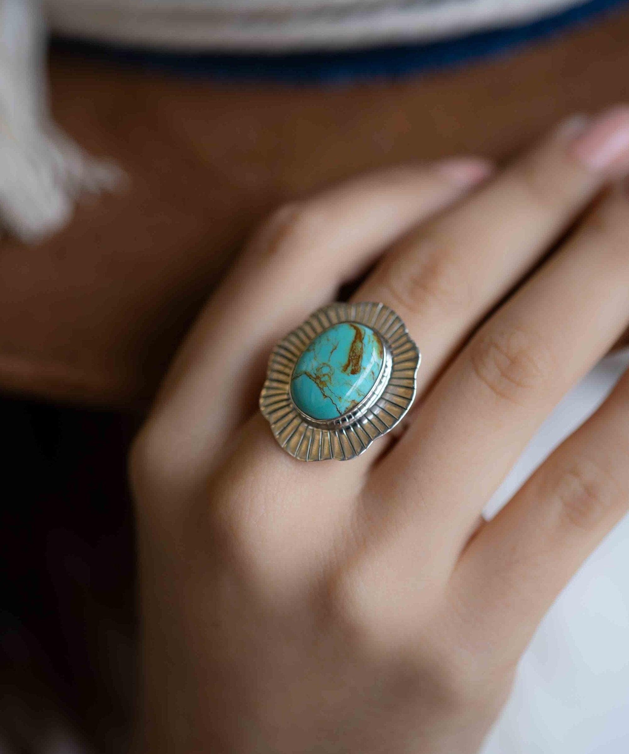 Turquoise Ring ~ oval shape ~Sterling Silver 925 ~ Handmade ~ Gemstone ~ Statement~ December Birthstone Boho MR281