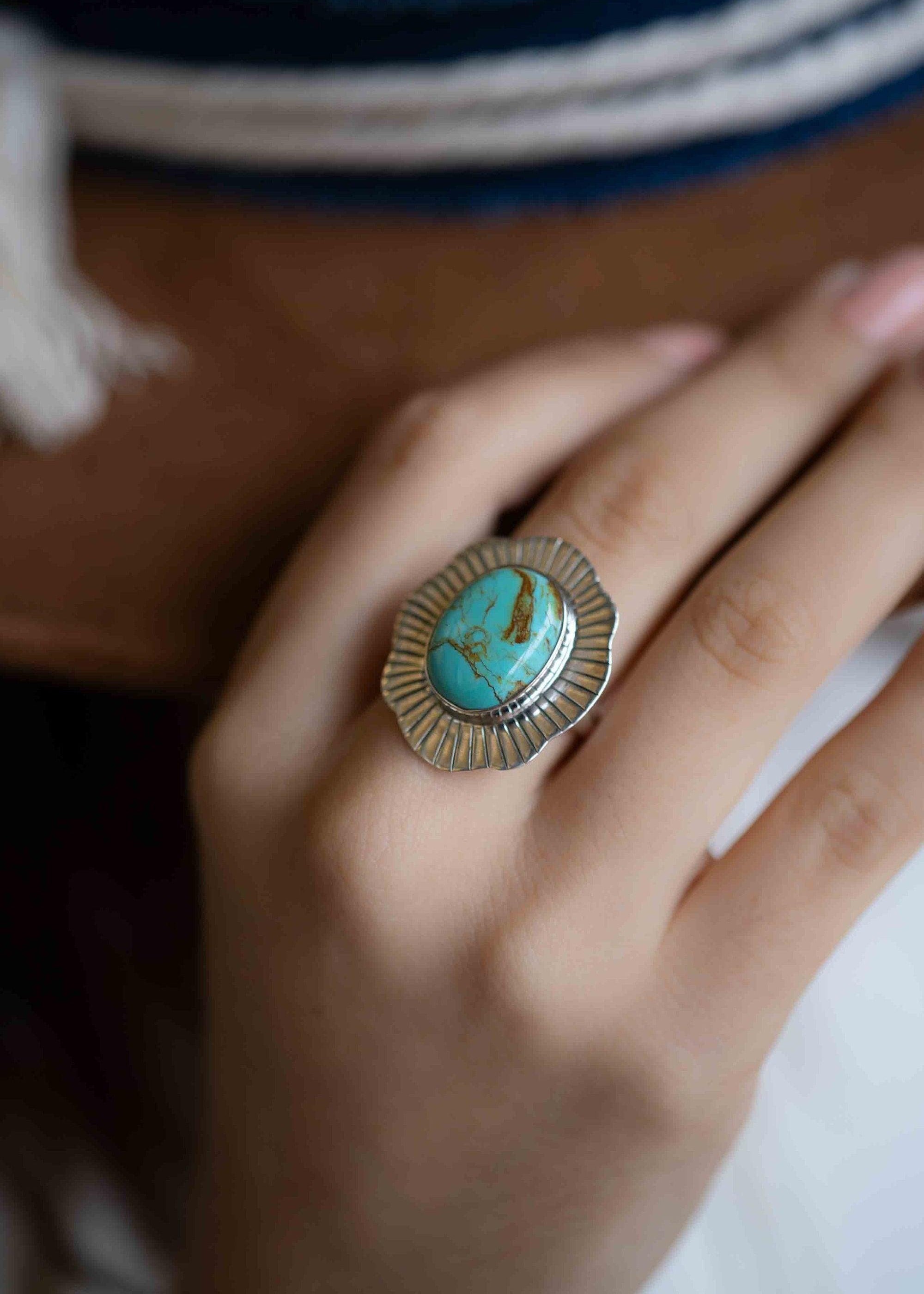 Turquoise Ring ~ oval shape ~Sterling Silver 925 ~ Handmade ~ Gemstone ~ Statement~ December Birthstone Boho MR281
