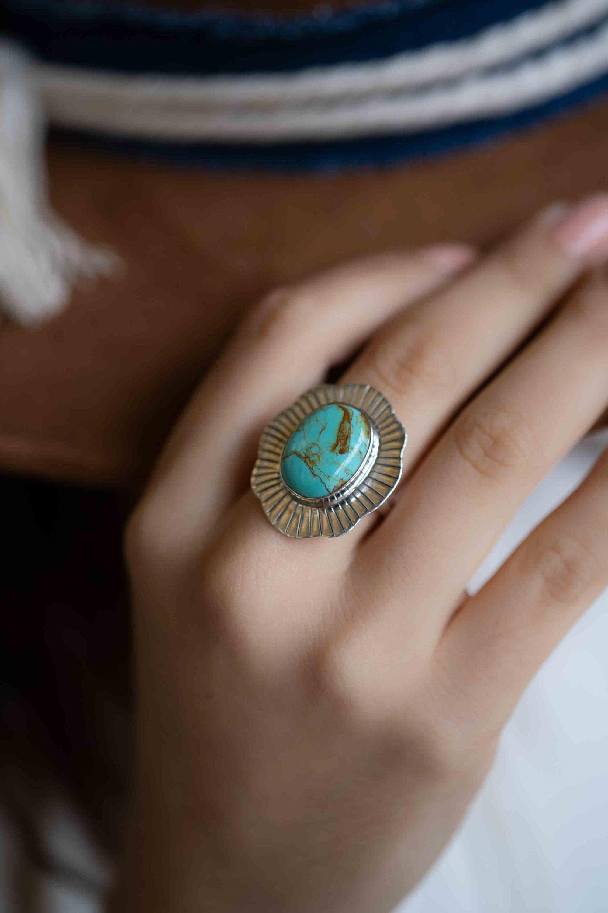 Turquoise Ring ~ oval shape ~Sterling Silver 925 ~ Handmade ~ Gemstone ~ Statement~ December Birthstone Boho MR281