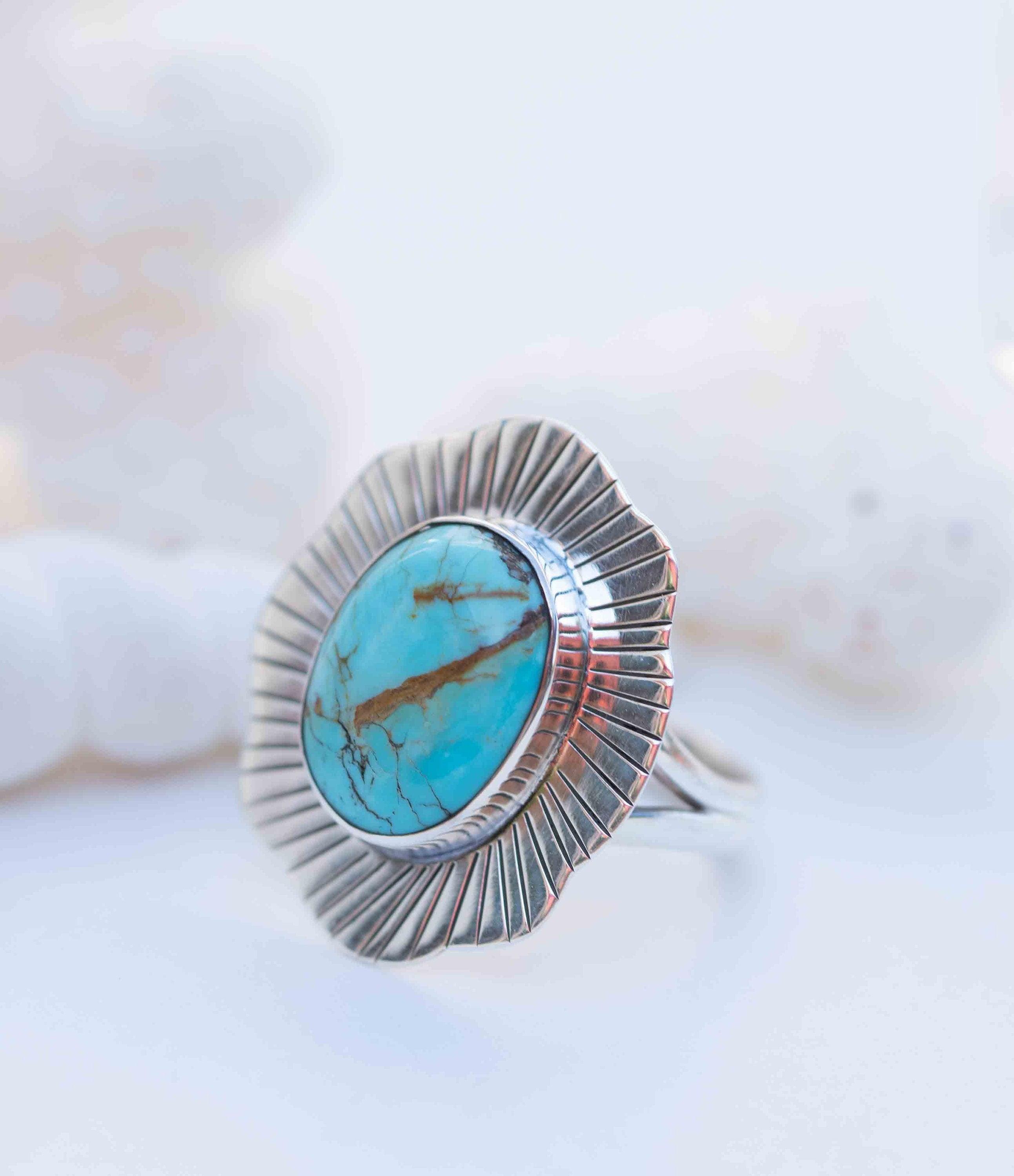 Turquoise Ring ~ oval shape ~Sterling Silver 925 ~ Handmade ~ Gemstone ~ Statement~ December Birthstone Boho MR281