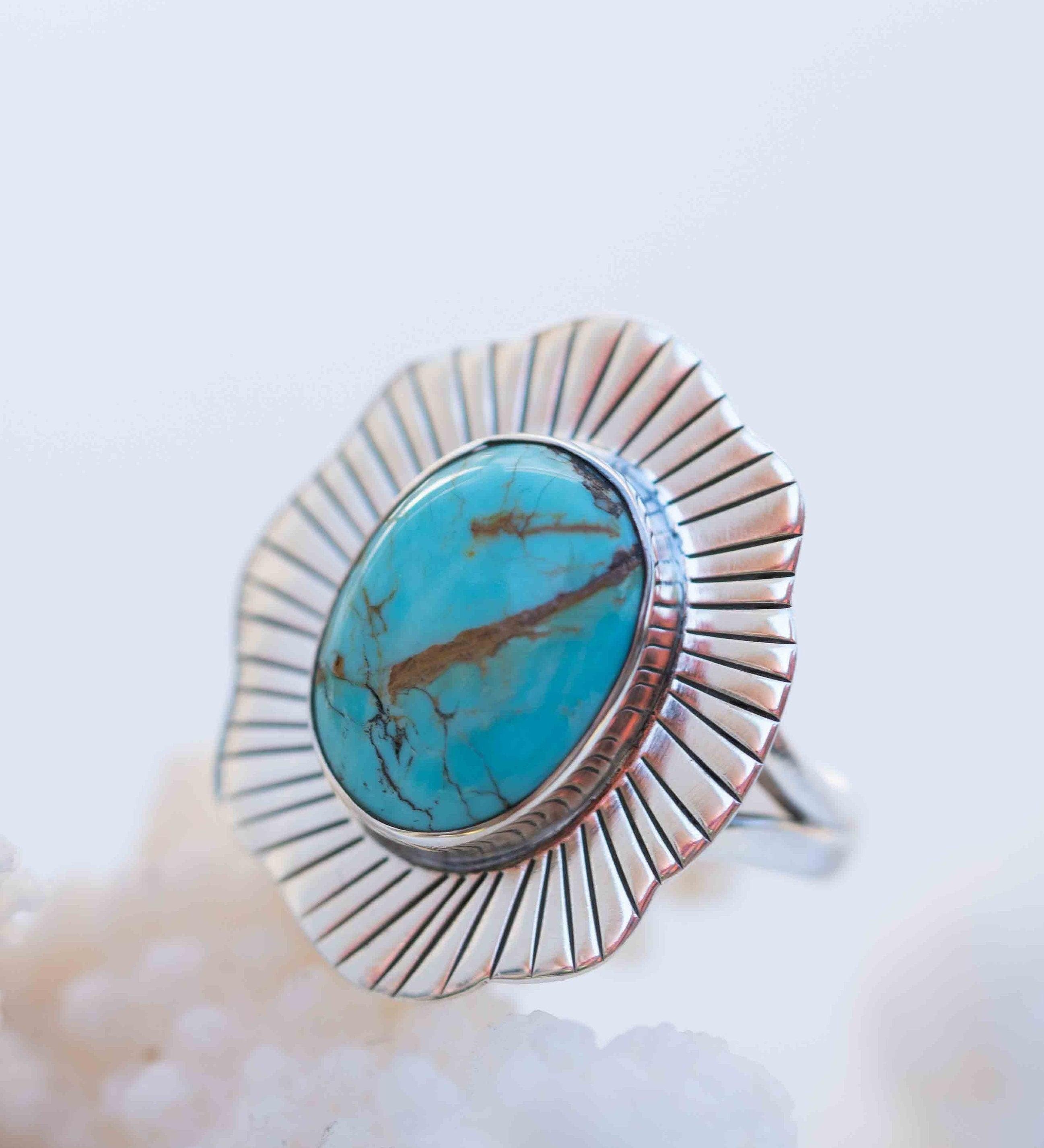 Turquoise Ring ~ oval shape ~Sterling Silver 925 ~ Handmade ~ Gemstone ~ Statement~ December Birthstone Boho MR281