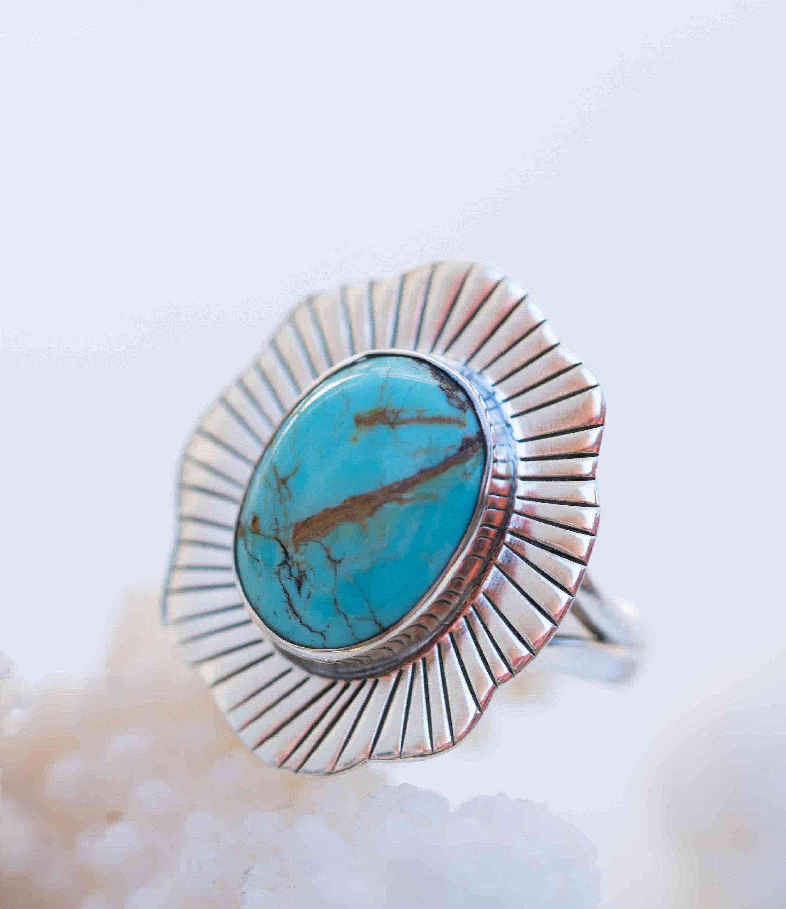 Turquoise Ring ~ oval shape ~Sterling Silver 925 ~ Handmade ~ Gemstone ~ Statement~ December Birthstone Boho MR281