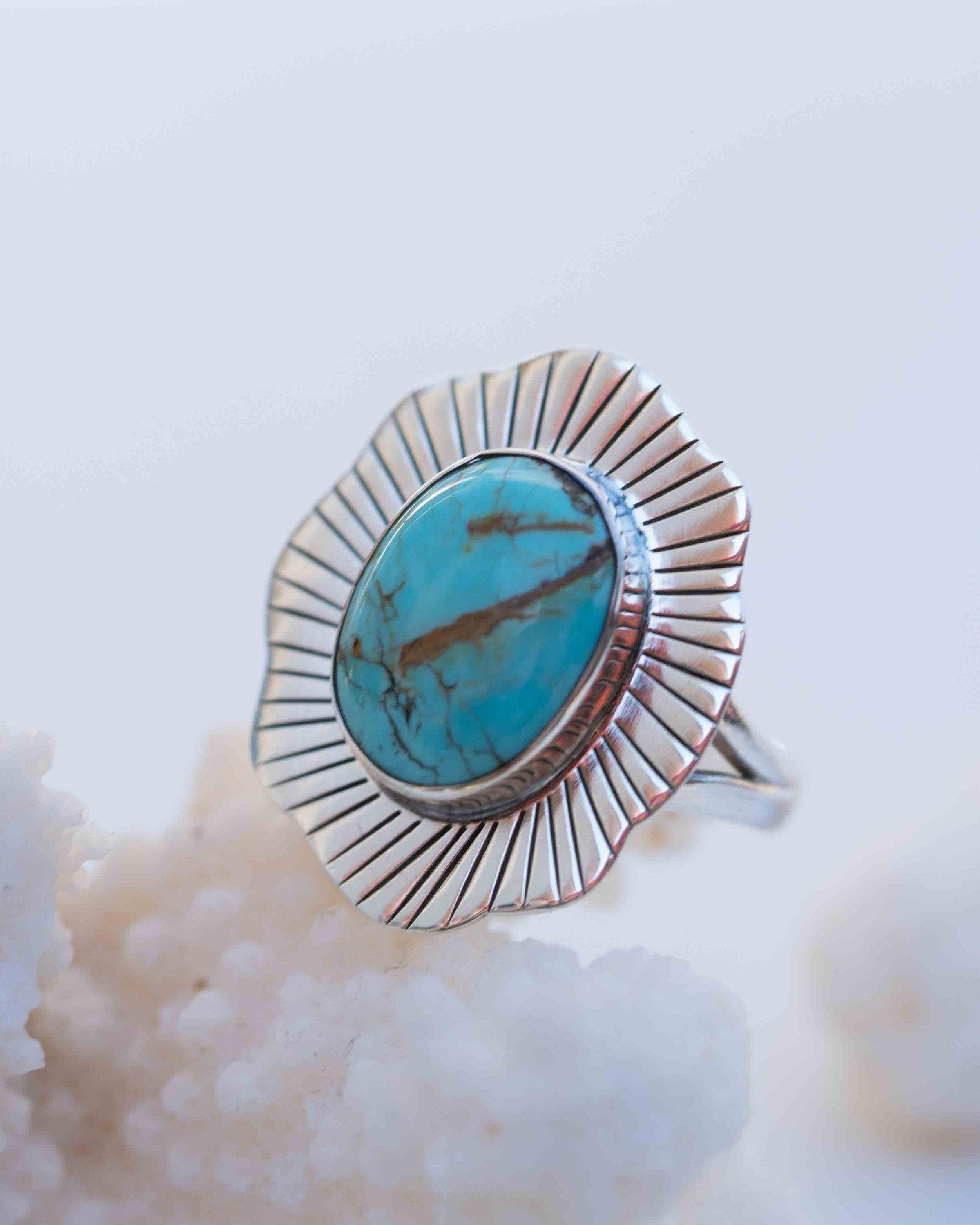 Turquoise Ring ~ oval shape ~Sterling Silver 925 ~ Handmade ~ Gemstone ~ Statement~ December Birthstone Boho MR281