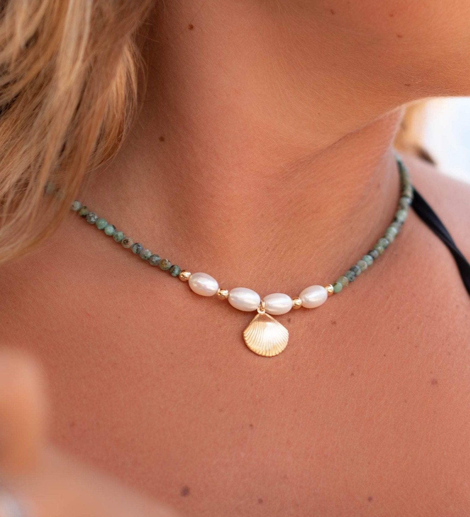 Green Jasper and Pearl necklace~ Sterling Silver 925 or Gold Filled ~ Choker ~ Jewelry ~ Gift For Her ~ Minimalist~ Handmade