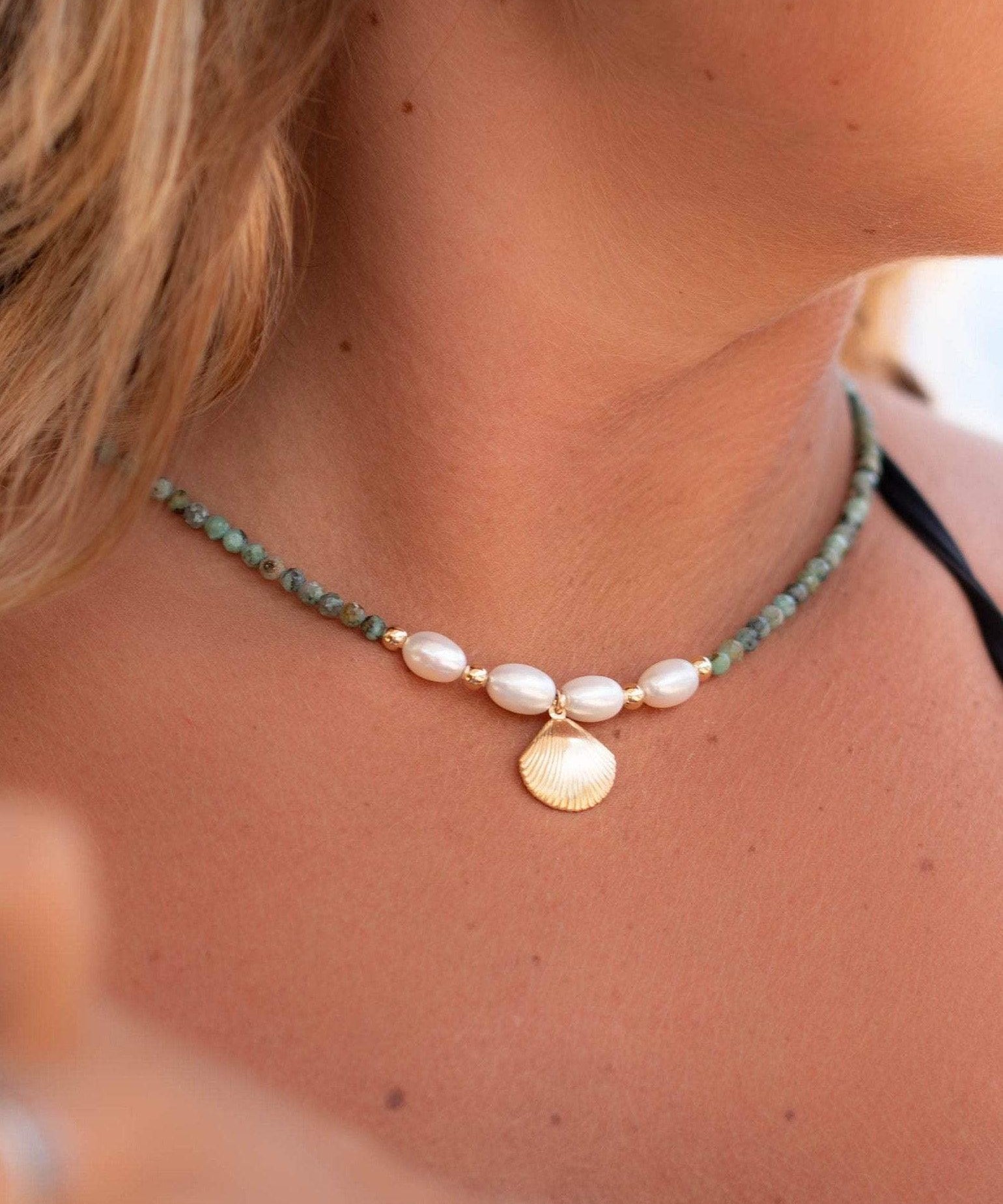 Green Jasper and Pearl necklace~ Sterling Silver 925 or Gold Filled ~ Choker ~ Jewelry ~ Gift For Her ~ Minimalist~ Handmade